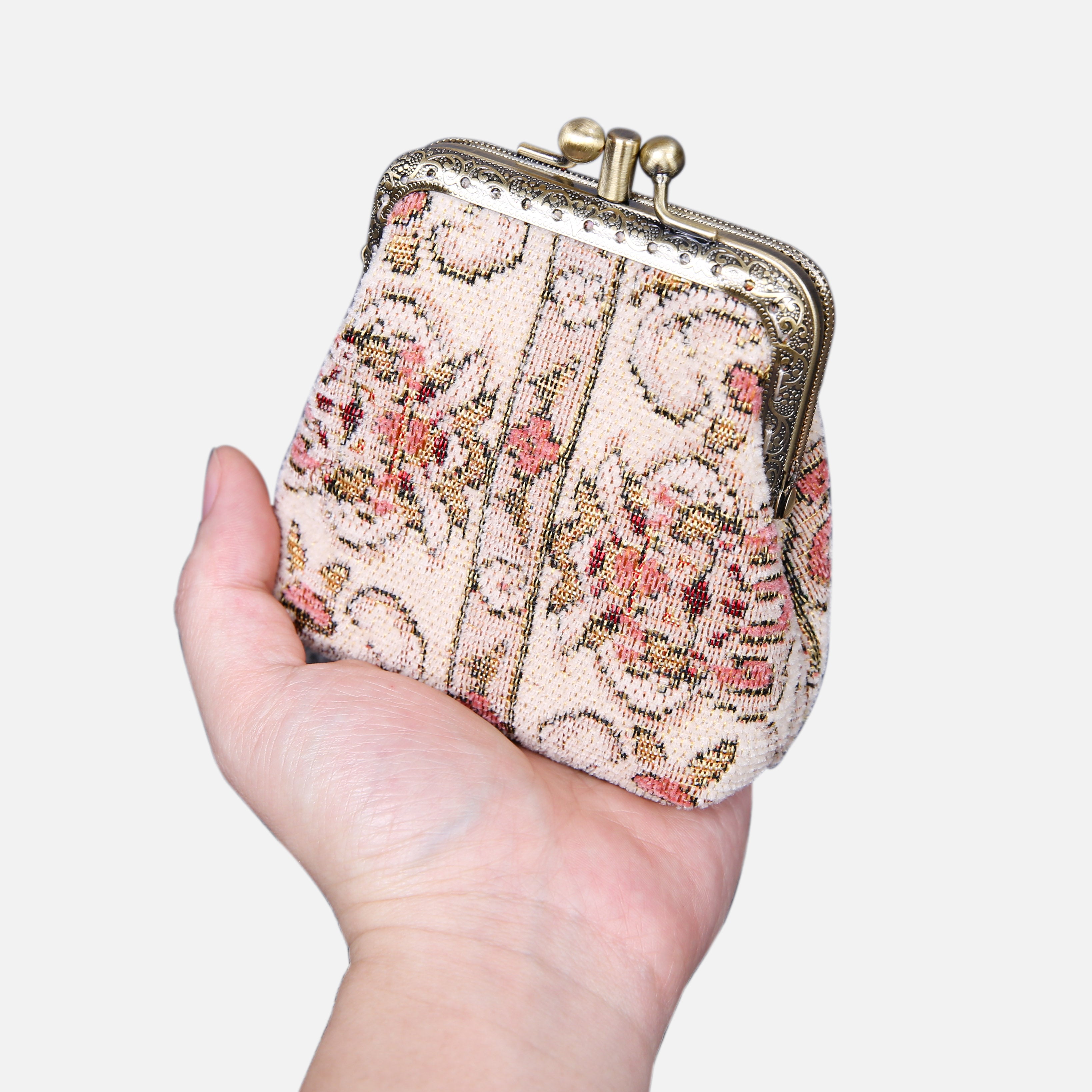 Golden Age Pink Double Kiss Clasp Coin Purse MCW Handmade