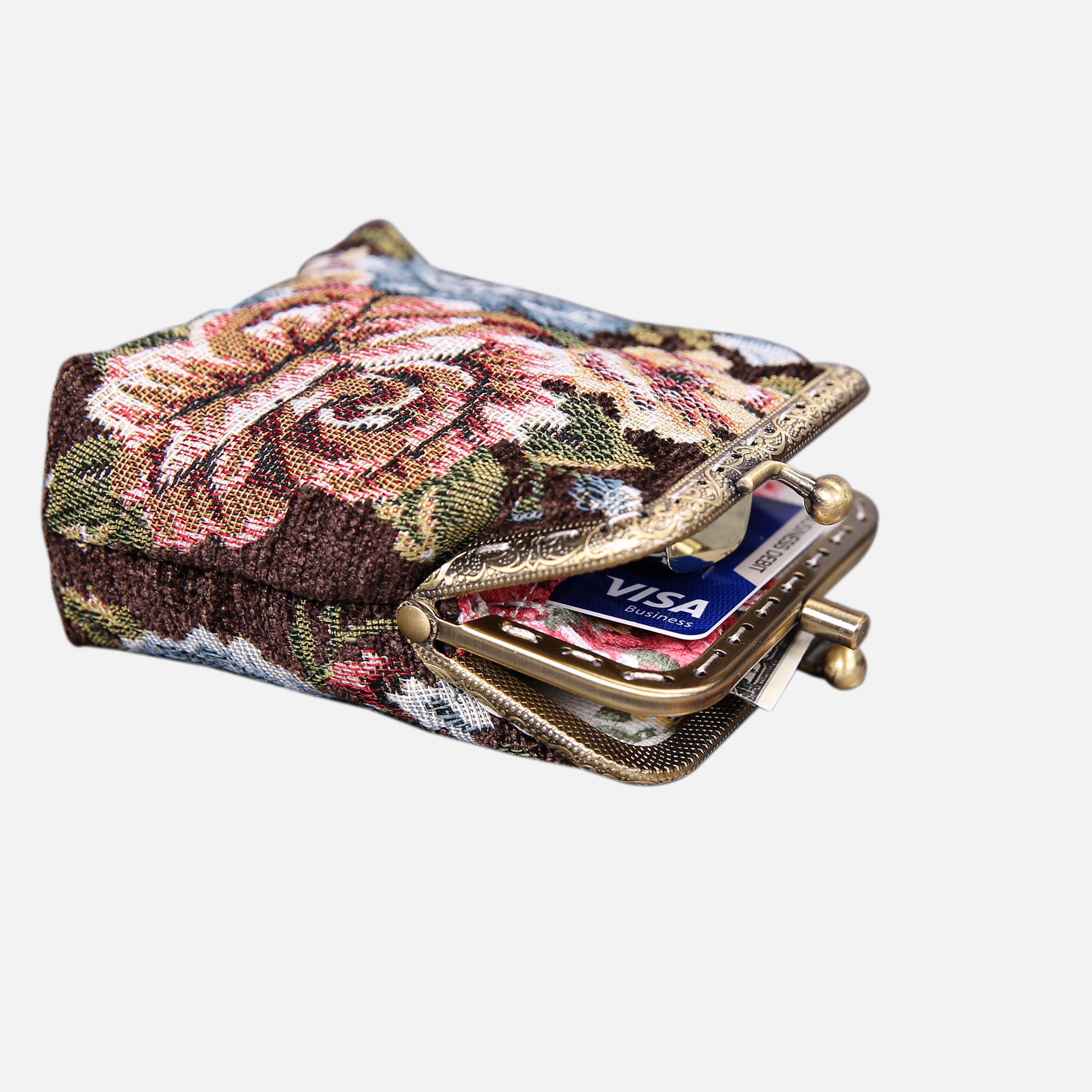 Floral Brown Double Kiss Clasp Coin Purse MCW Handmade-5