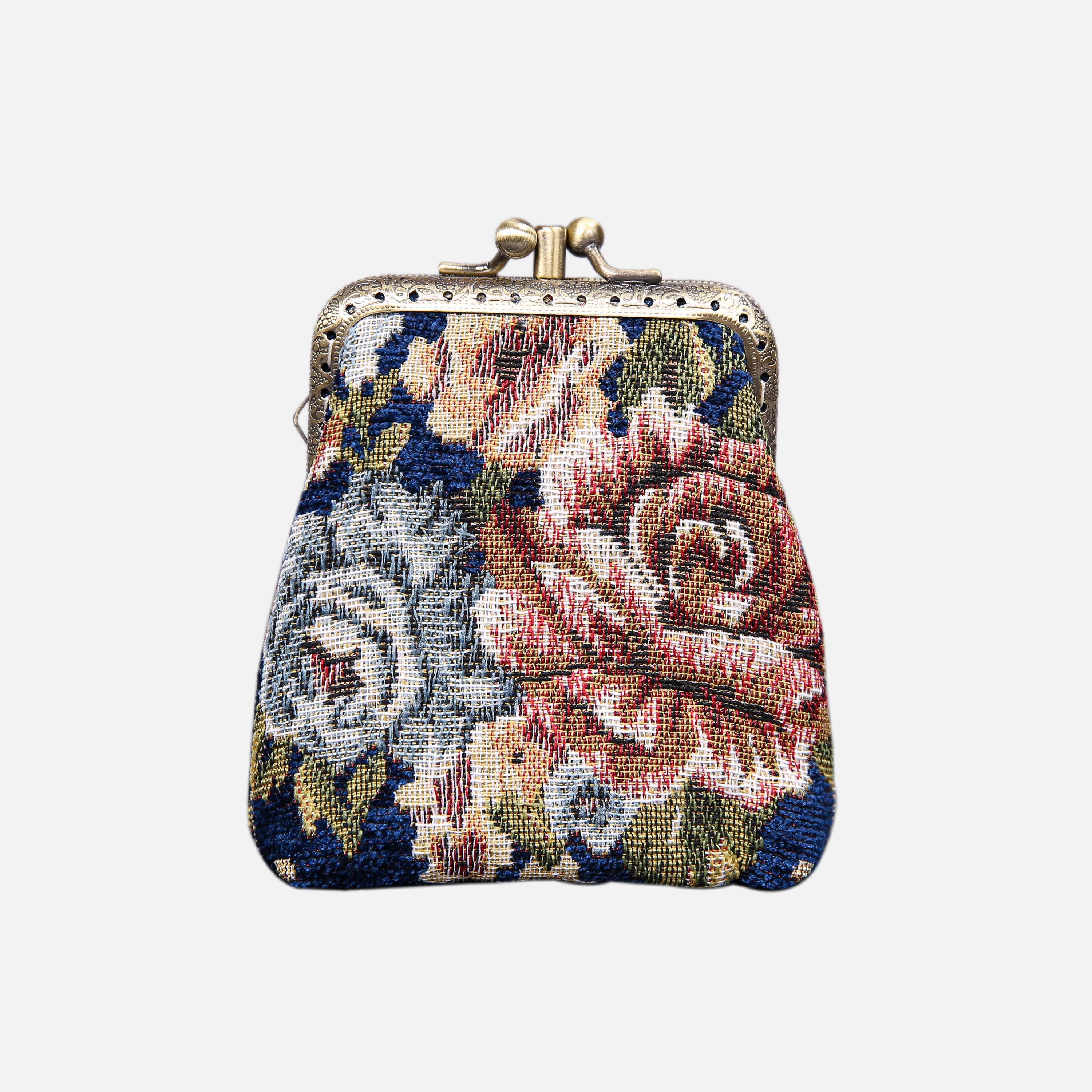 Floral Blue Double Kiss Clasp Coin Purse MCW Handmade-2