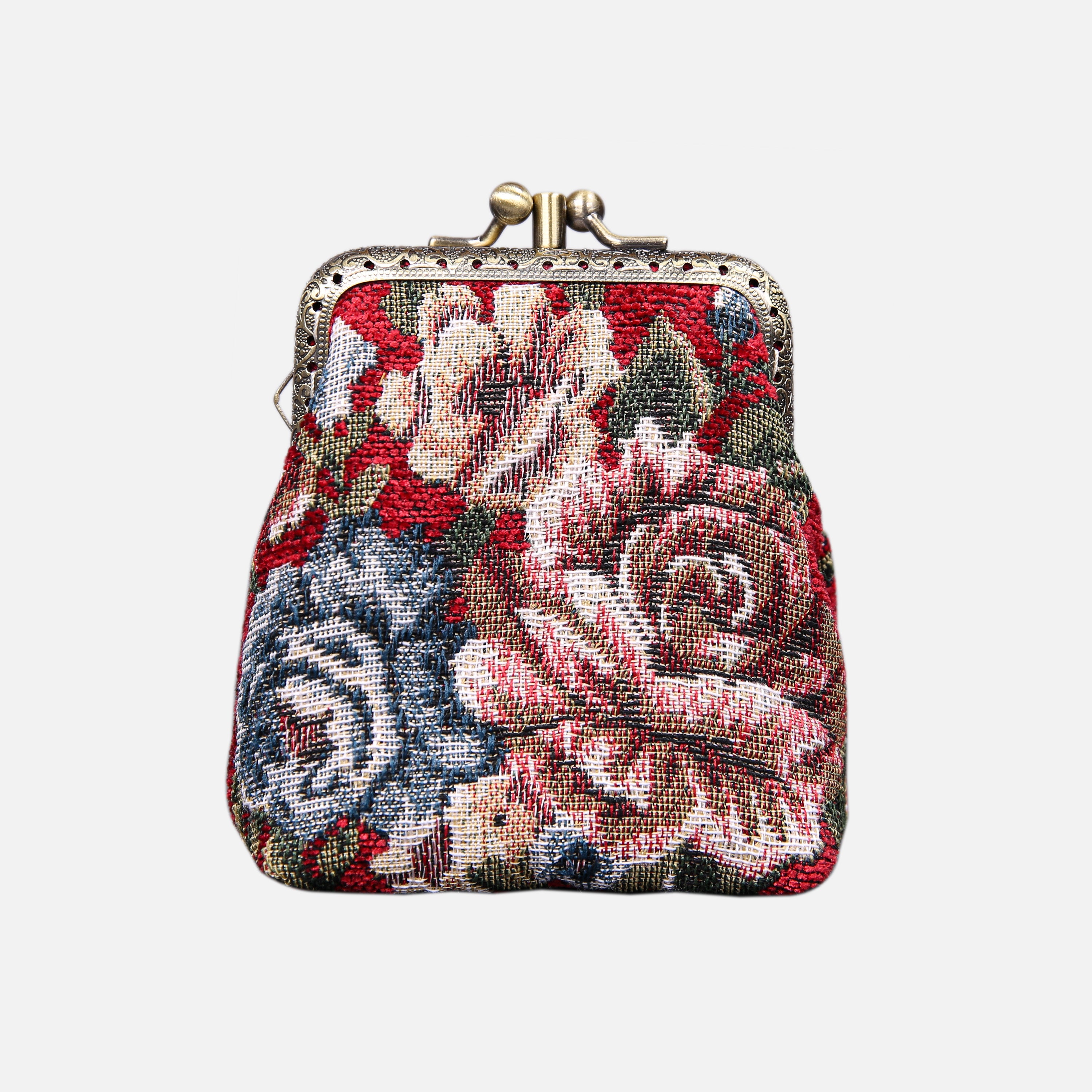 Floral Red Double Kiss Clasp Coin Purse MCW Handmade-2