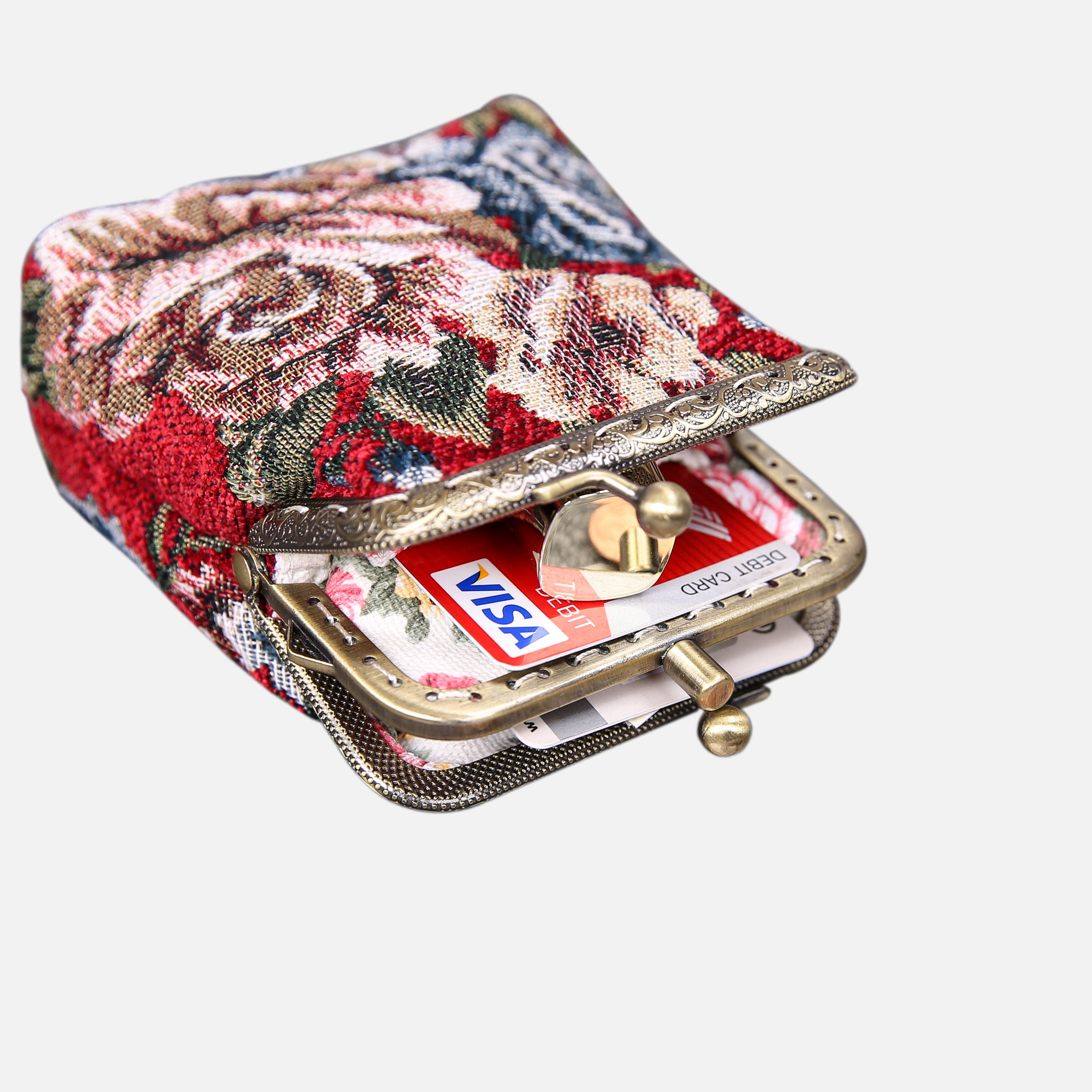 Floral Red Double Kiss Clasp Coin Purse MCW Handmade-3