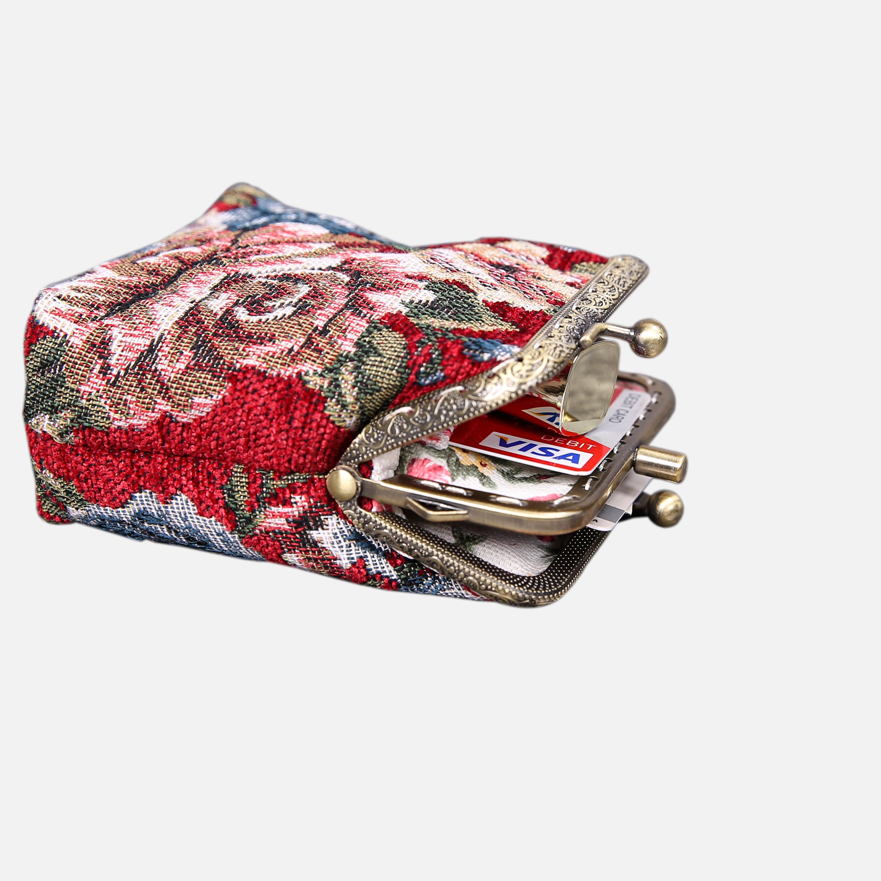 Floral Red Double Kiss Clasp Coin Purse MCW Handmade-4
