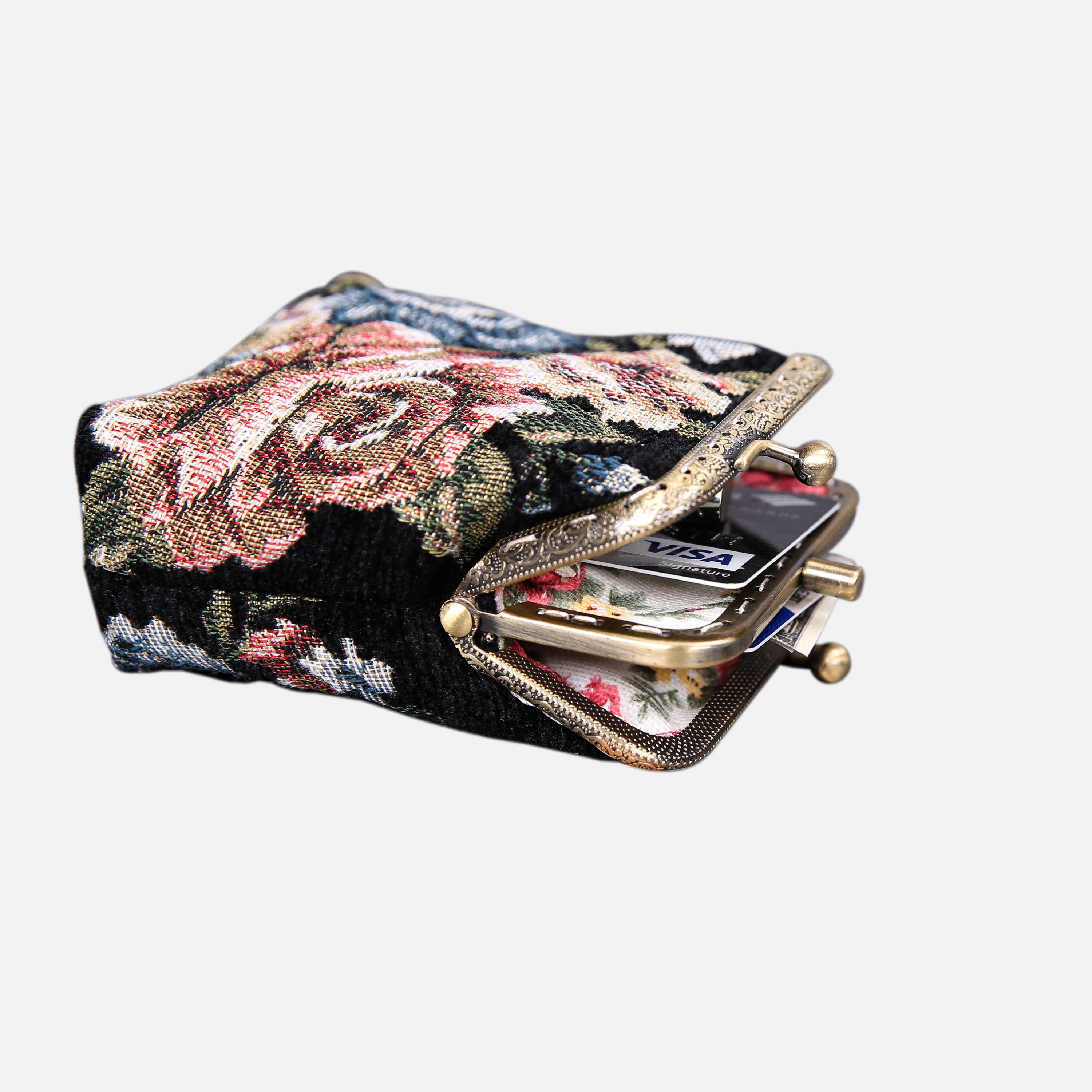 Floral Black Double Kiss Clasp Coin Purse MCW Handmade-4
