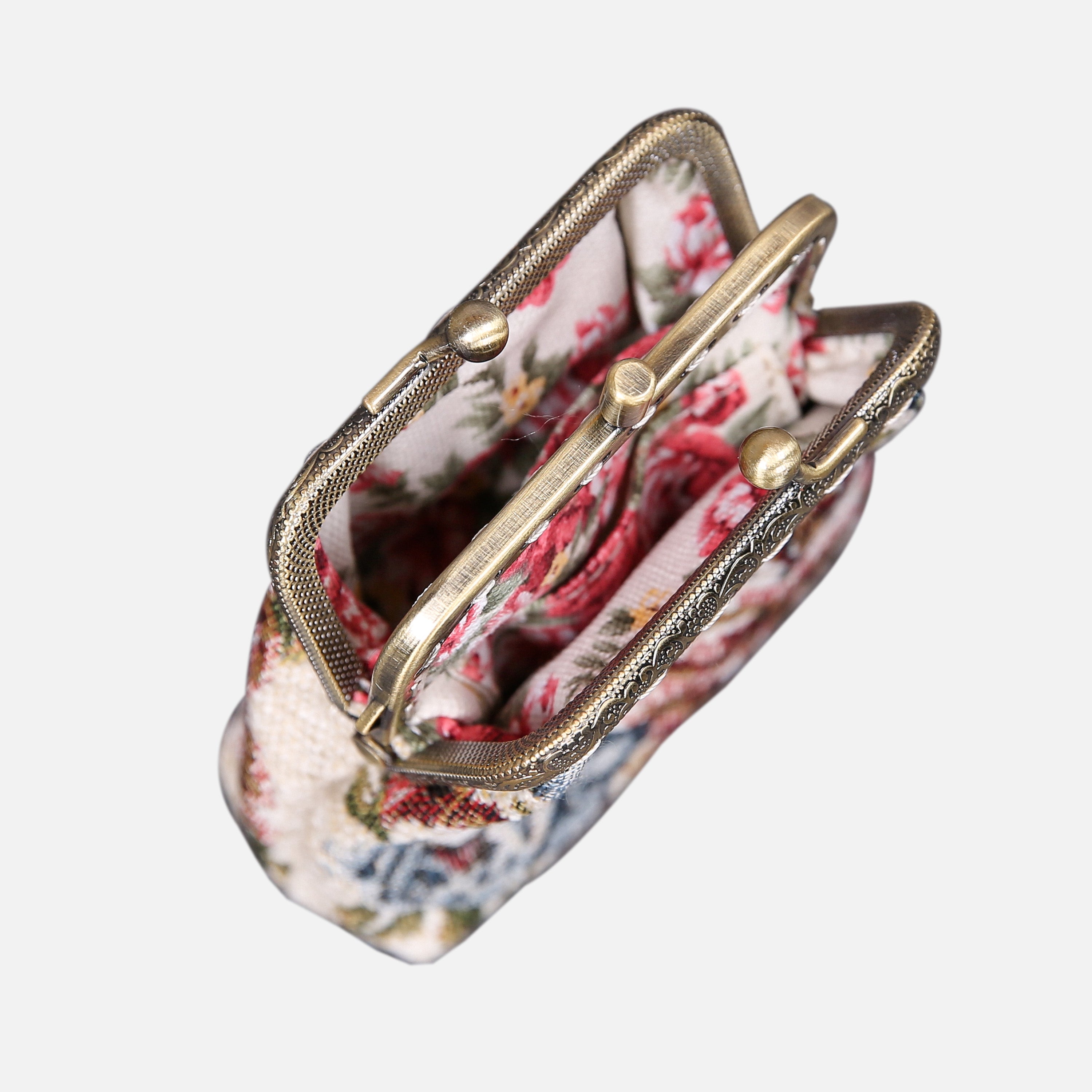 Floral Cream Double Kiss Clasp Coin Purse MCW Handmade-5