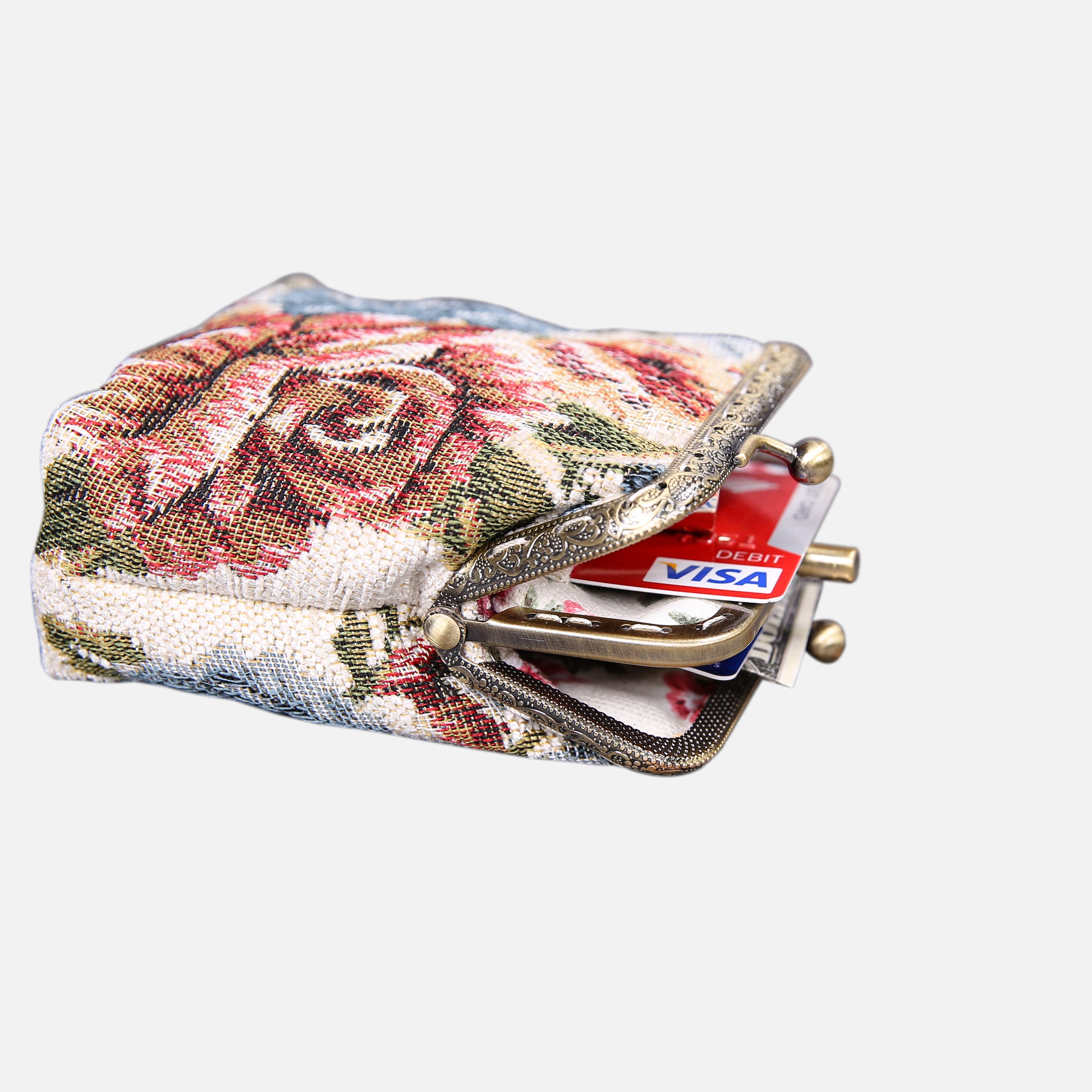 Floral Cream Double Kiss Clasp Coin Purse MCW Handmade-4