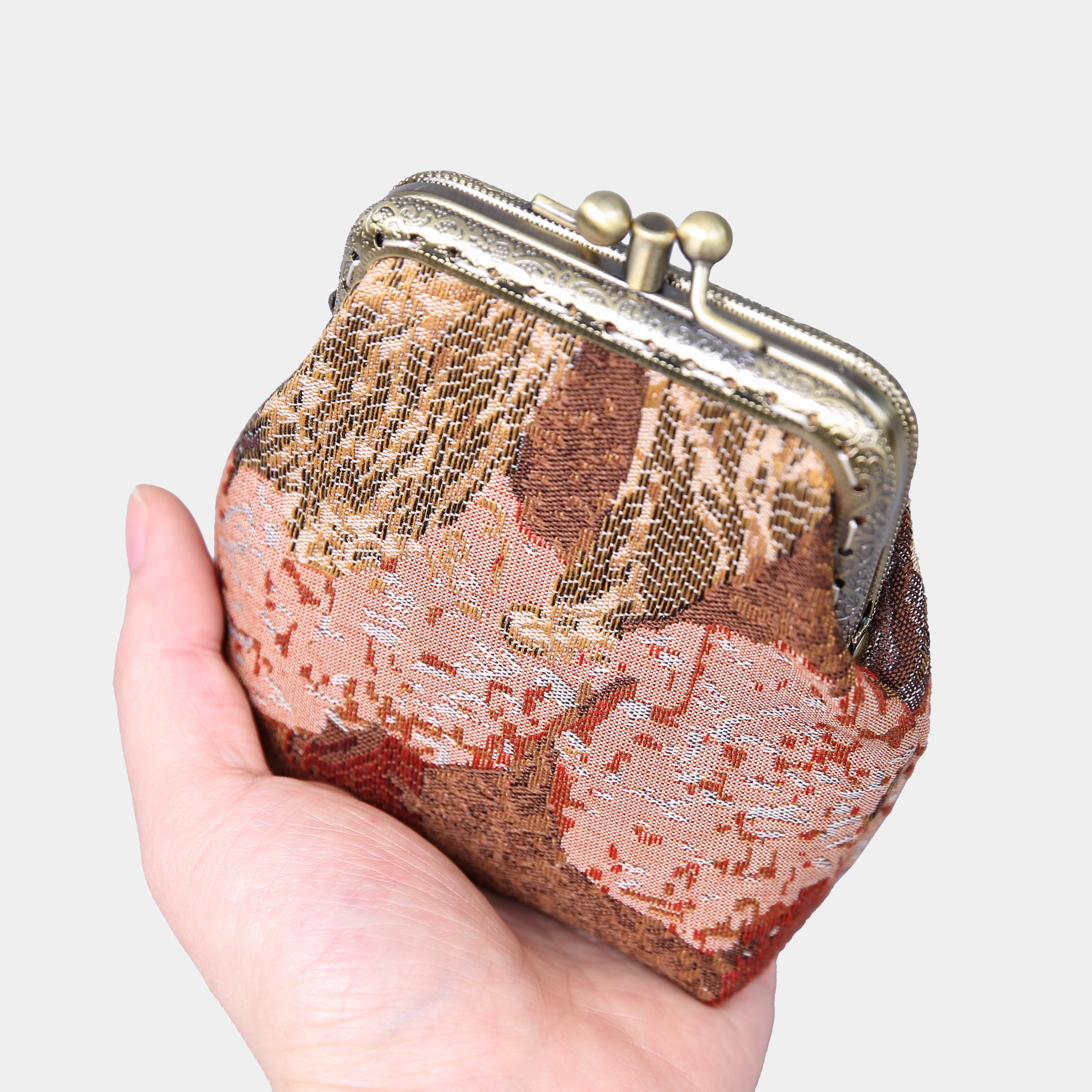 Abstract Brown Double Kiss Clasp Coin Purse MCW Handmade-1