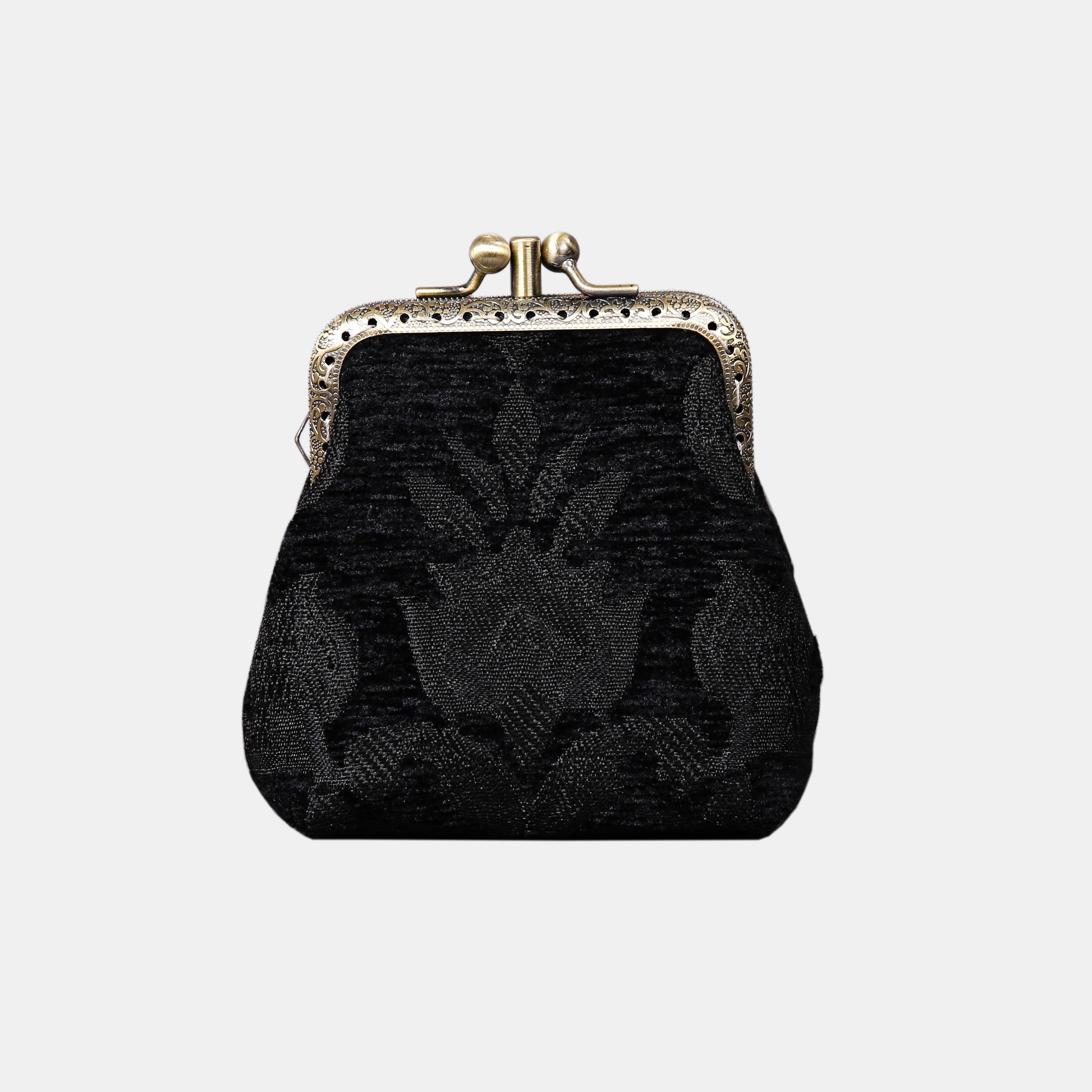 Victorian Blossom BLK/BLK Double Kiss Clasp Coin Purse Front
