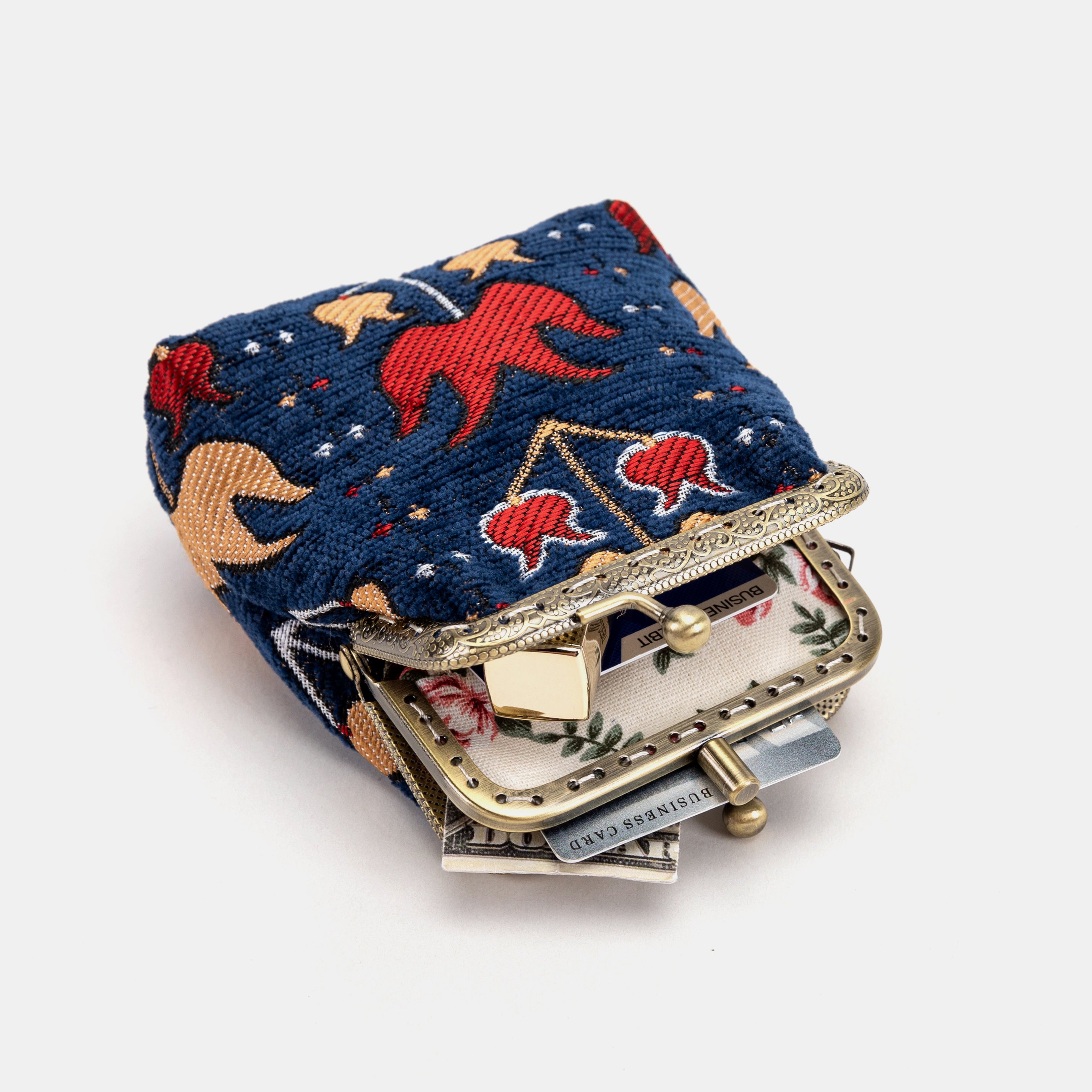 Poppy Bloom Double Kiss Clasp Coin Purse Carpetbag of America in use-1