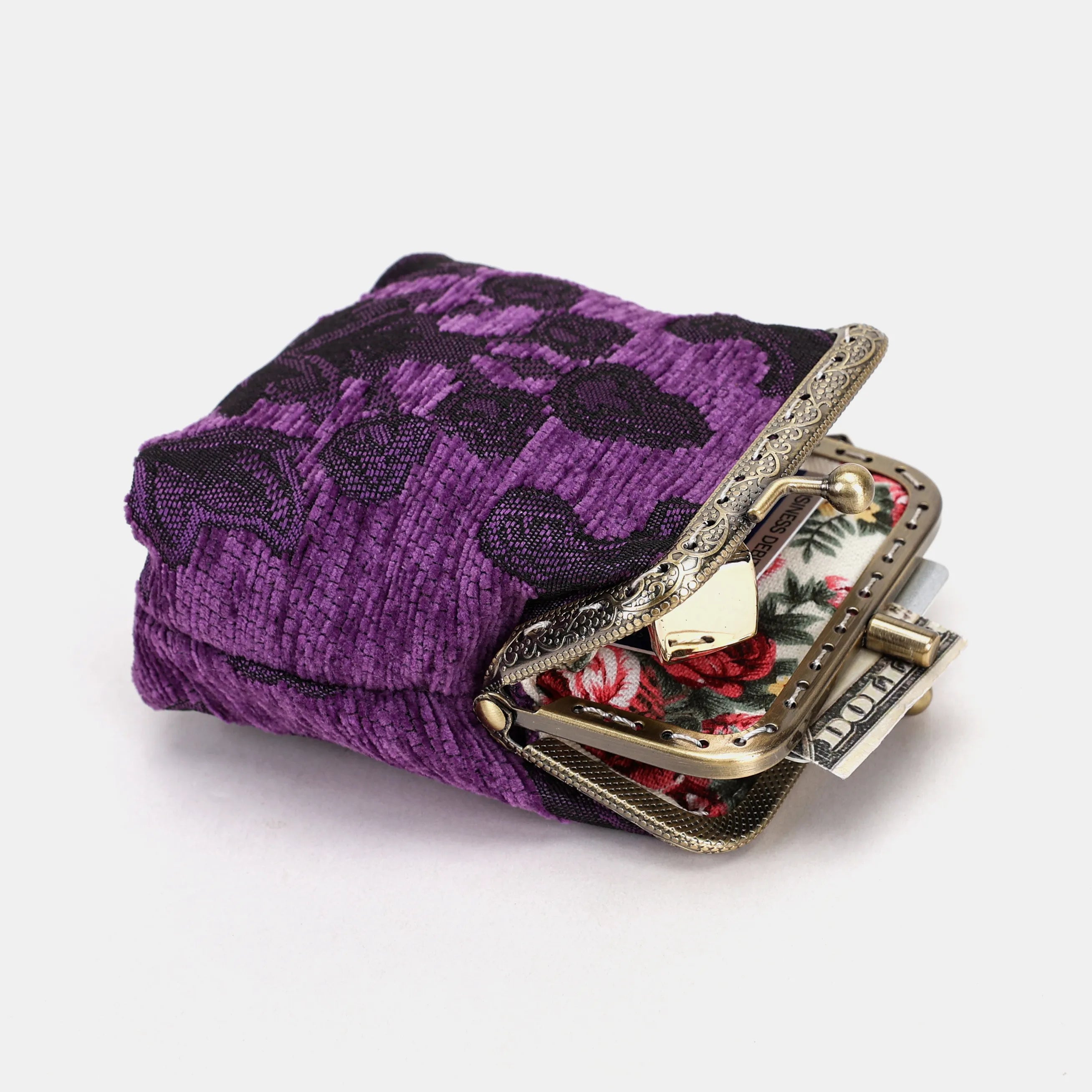 Victorian Blossom Purple Double Kiss Clasp Coin Purse Carpetbag of America side