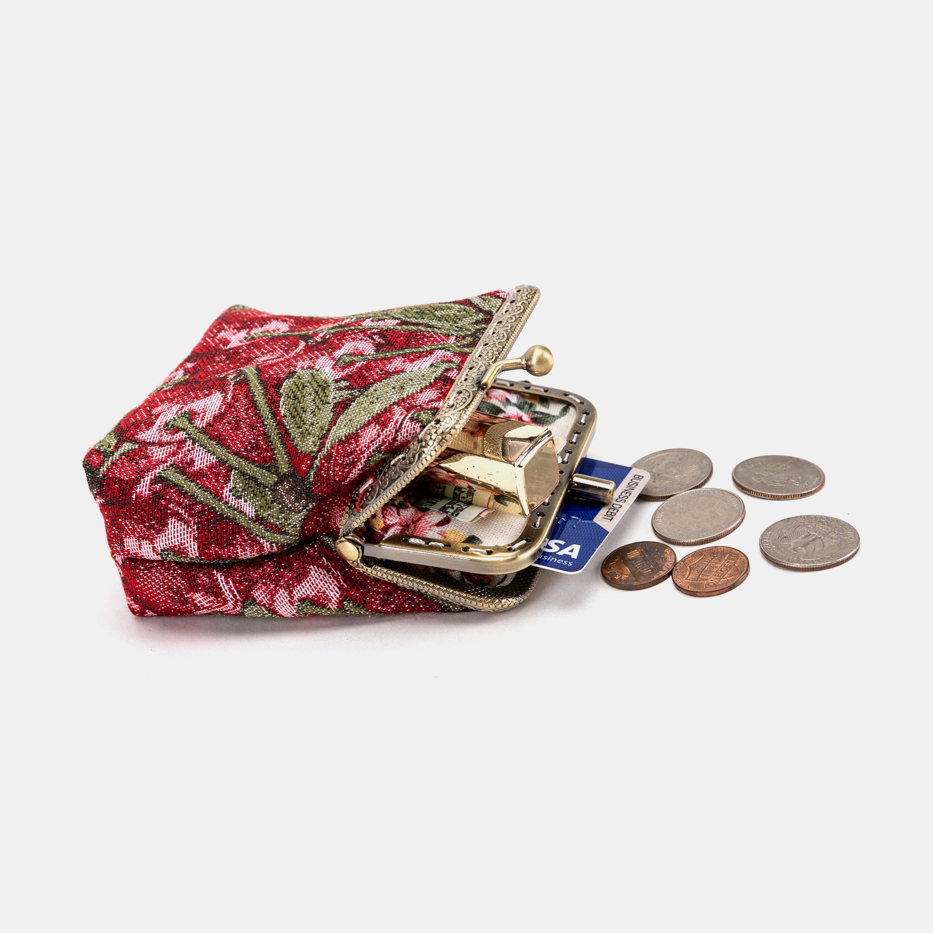 Cherry Cascade Double Kiss Clasp Coin Purse of America in use