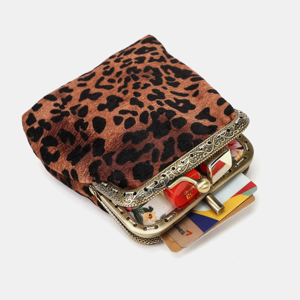 Leopard Classic Double Kiss Clasp Coin Purse Carpetbag of America display