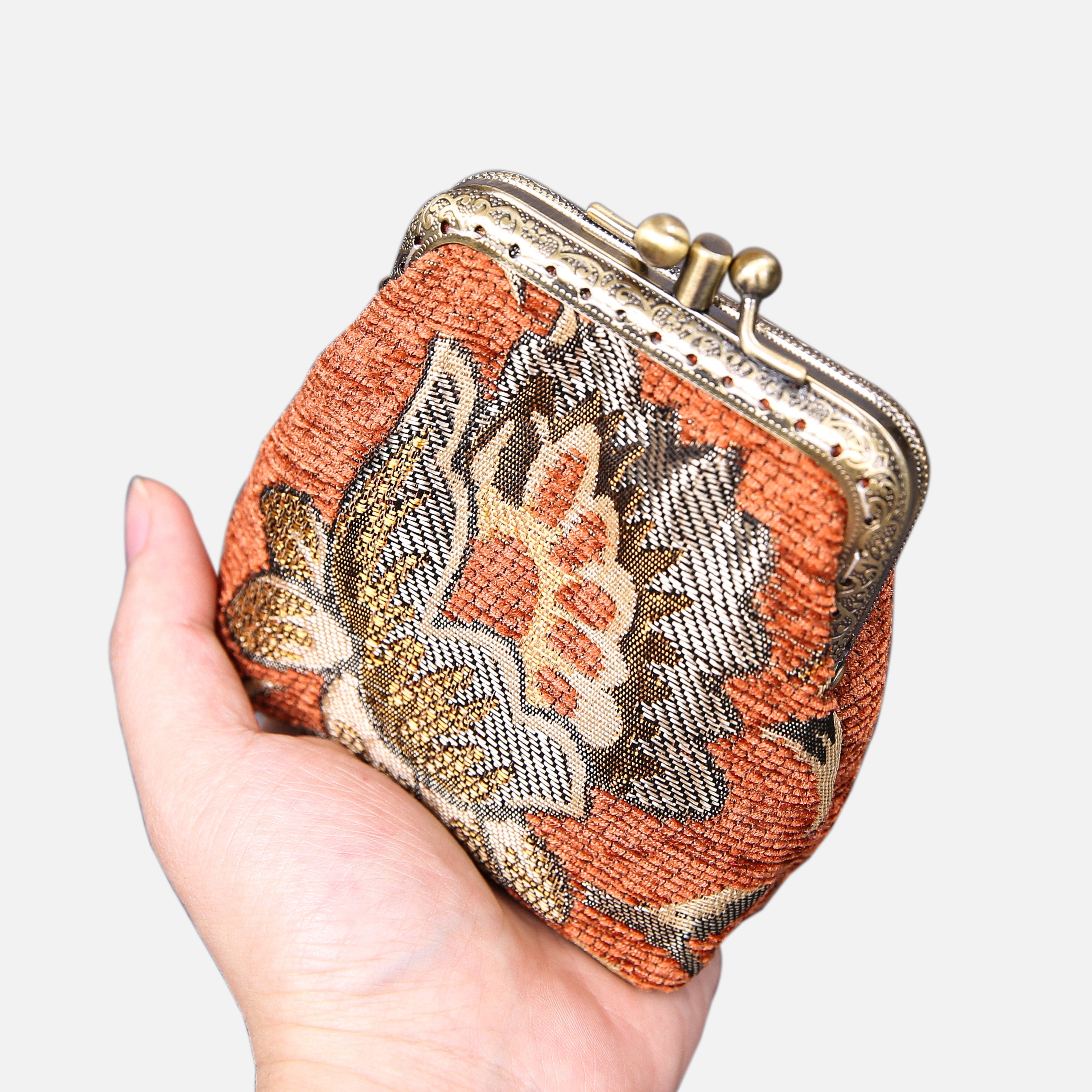 Paisley Orange Double Kiss Clasp Coin Purse  MCW Handmade