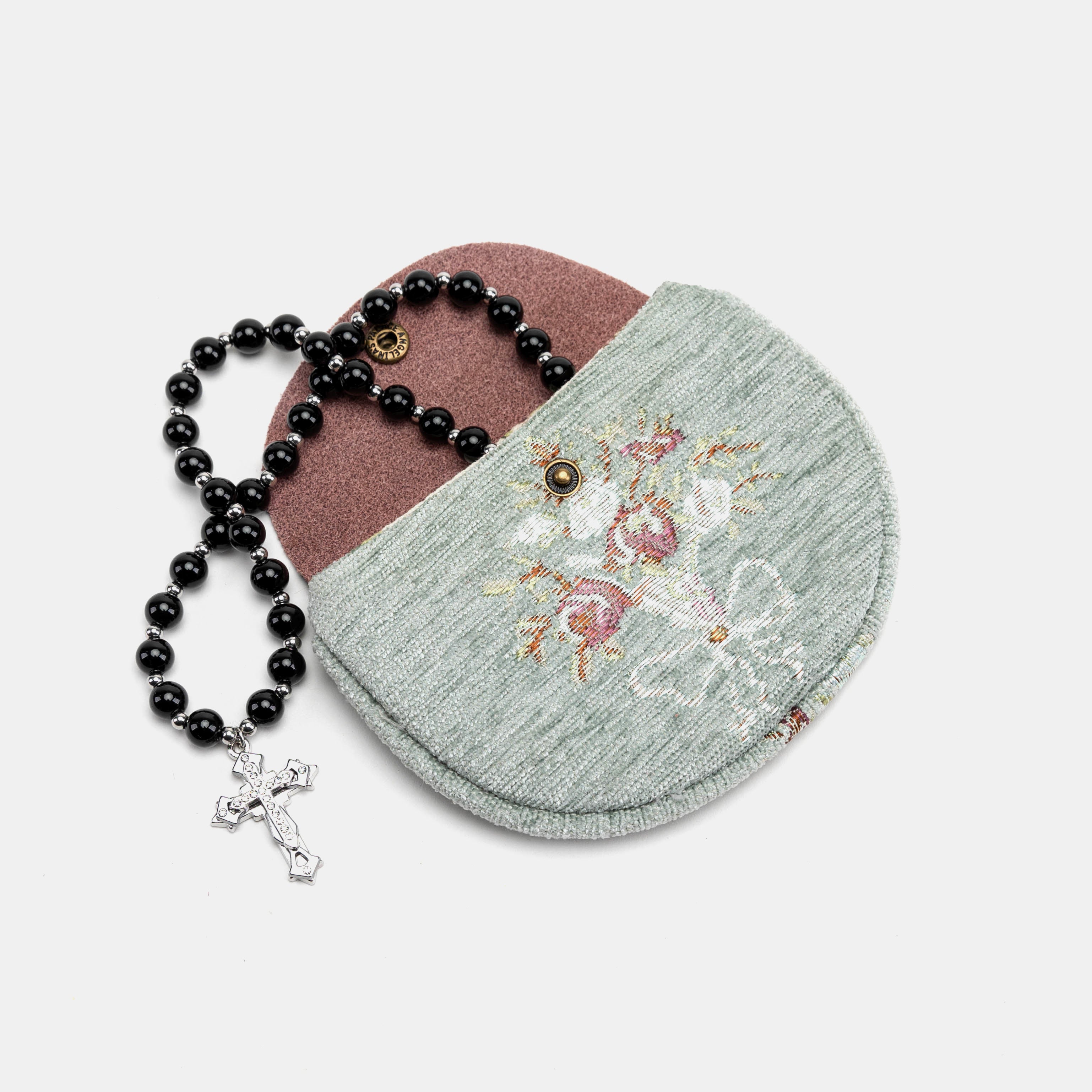 Bouquet Pattern Rosary Bag Carpetbag of America open