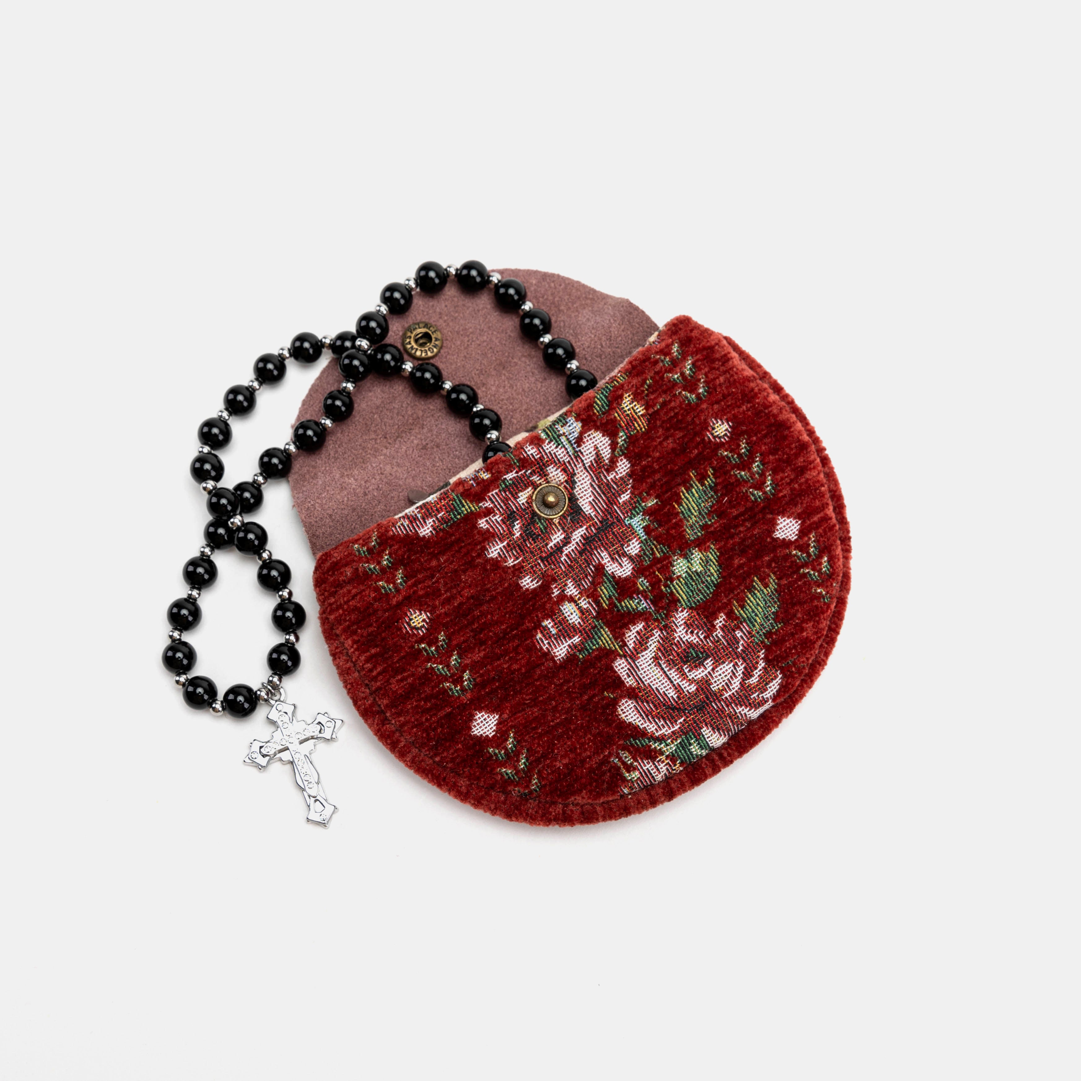 Rose Series Red Rosary Bag Carpetbag of America lay flat
