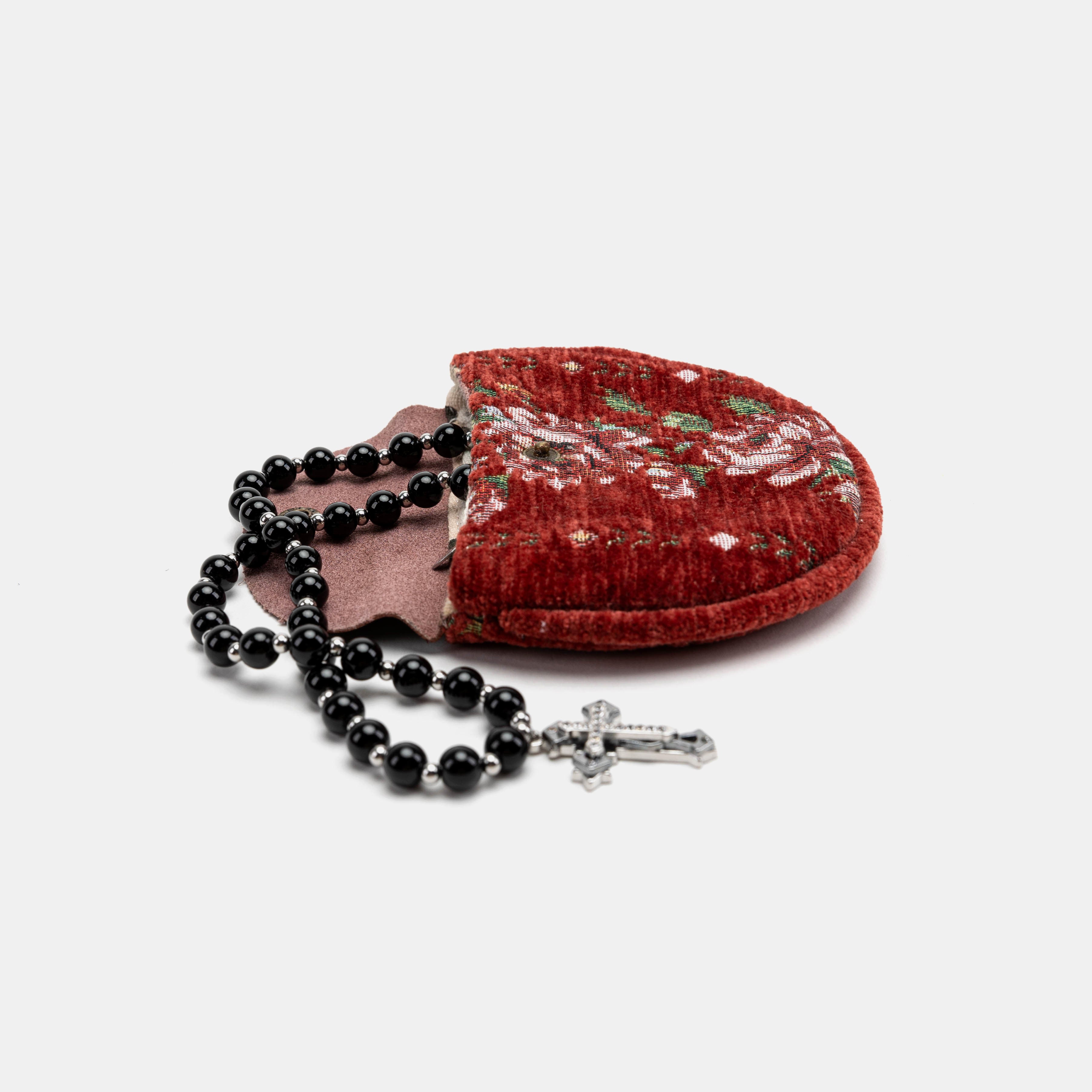 Rose Series Red Rosary Bag Carpetbag of America open to the side