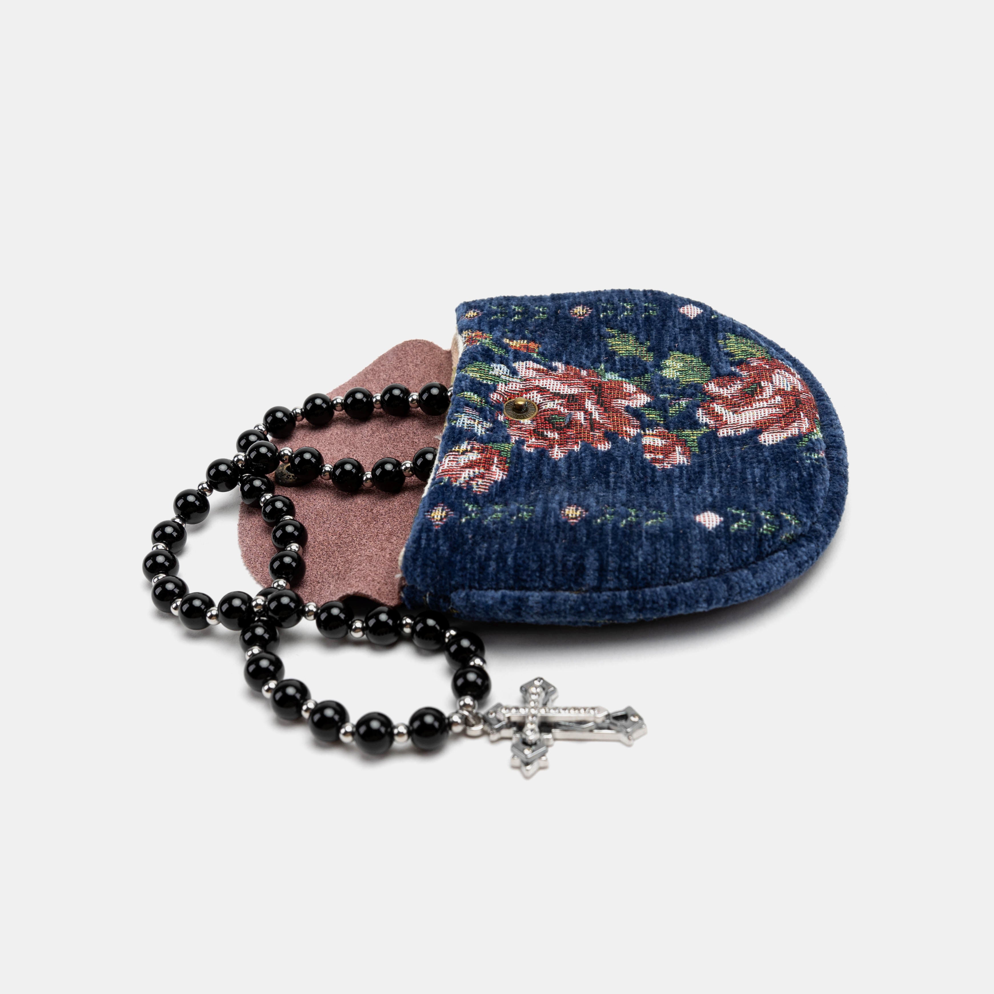 Rose Series Blue Rosary Bag Carpetbag of America lay flat