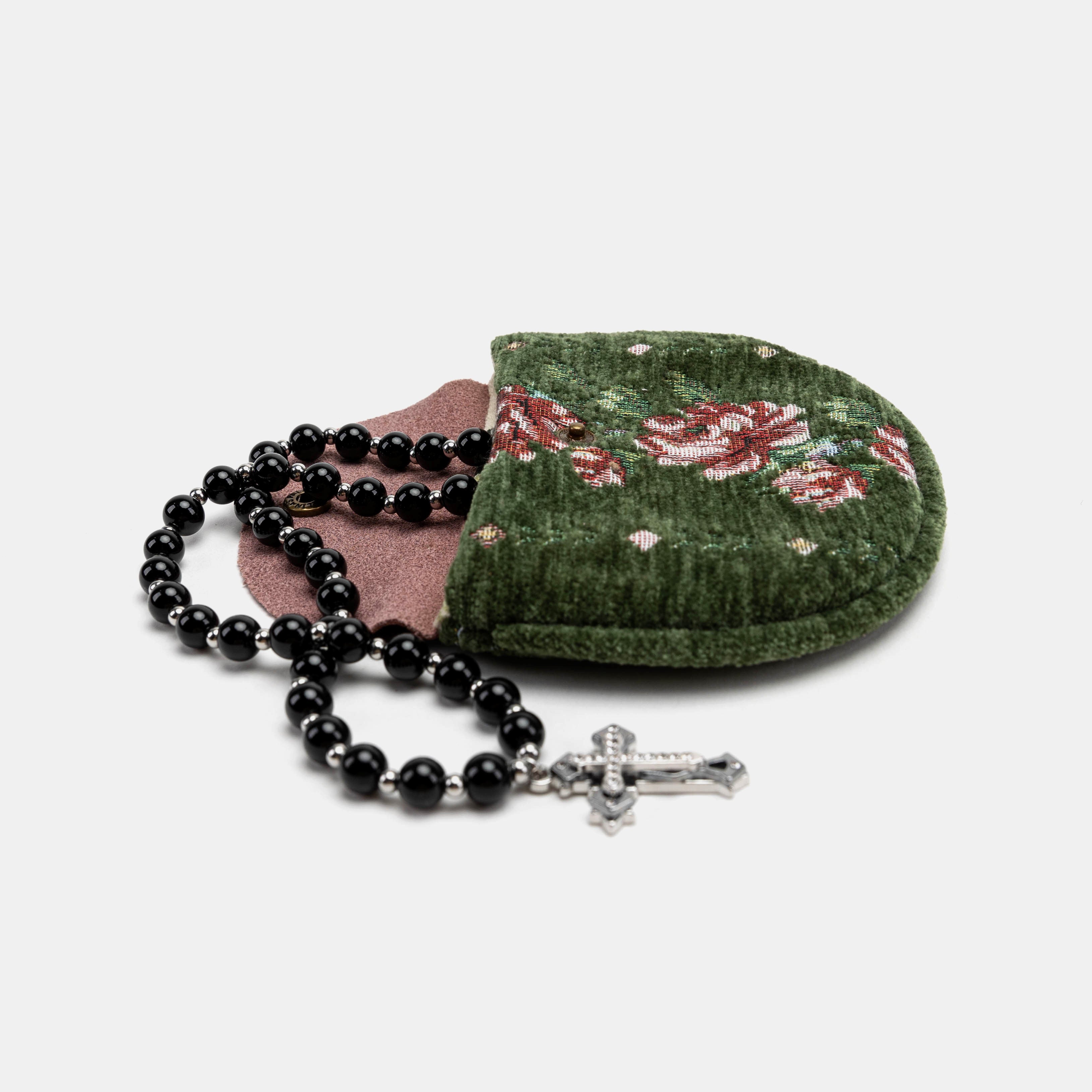 Rose Series Arugula Green Rosary Bag Carpetbag of America lay flat