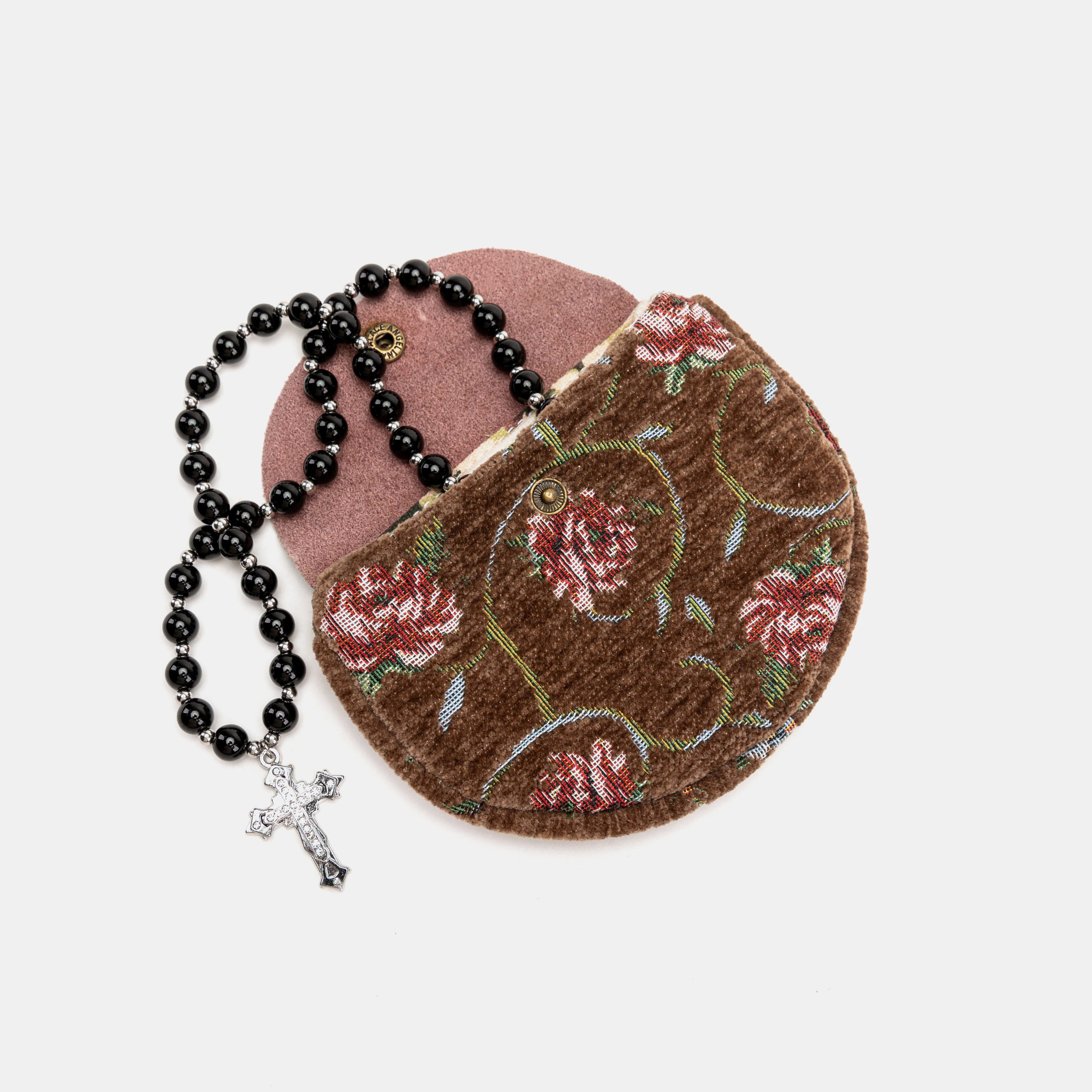 Rose Series Coffee Rosary Bag Carpetbag of America with rosary beads