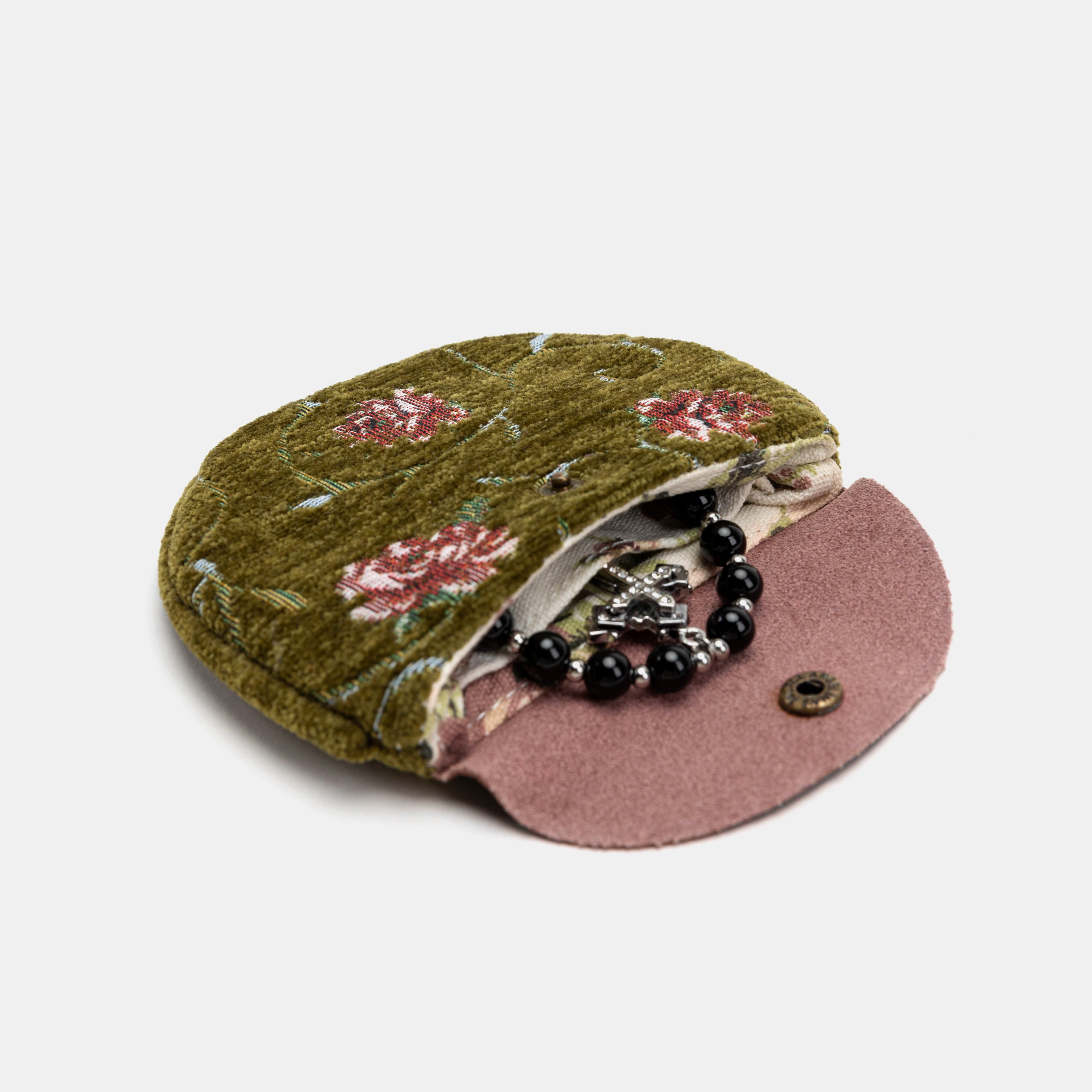 Rose Series Avocado Rosary Bag Carpetbag of America with opening forward