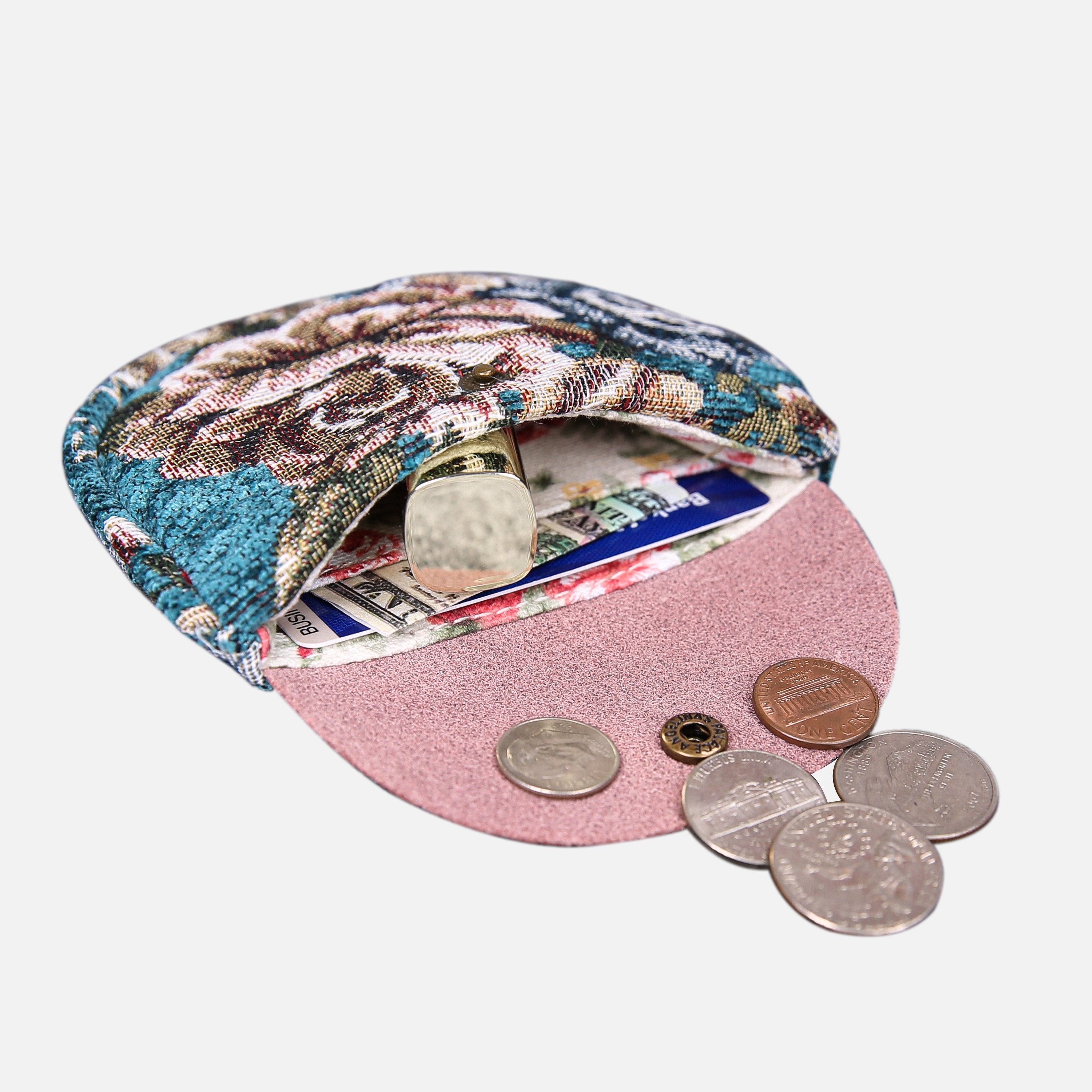 Floral Teal Flap Coin Purse MCW Handmade-3