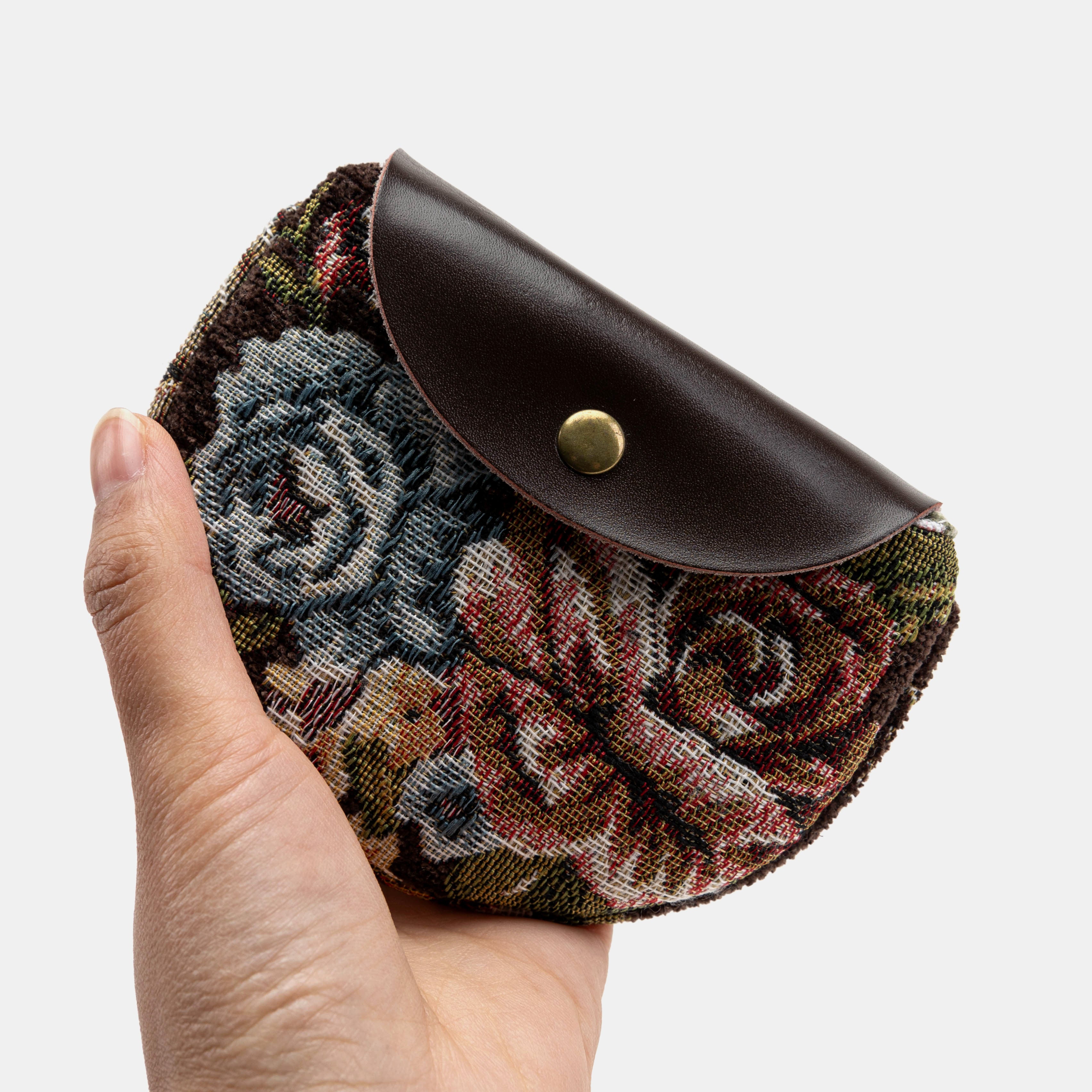 Floral Brown Rosary Bag Carpetbag of America holding