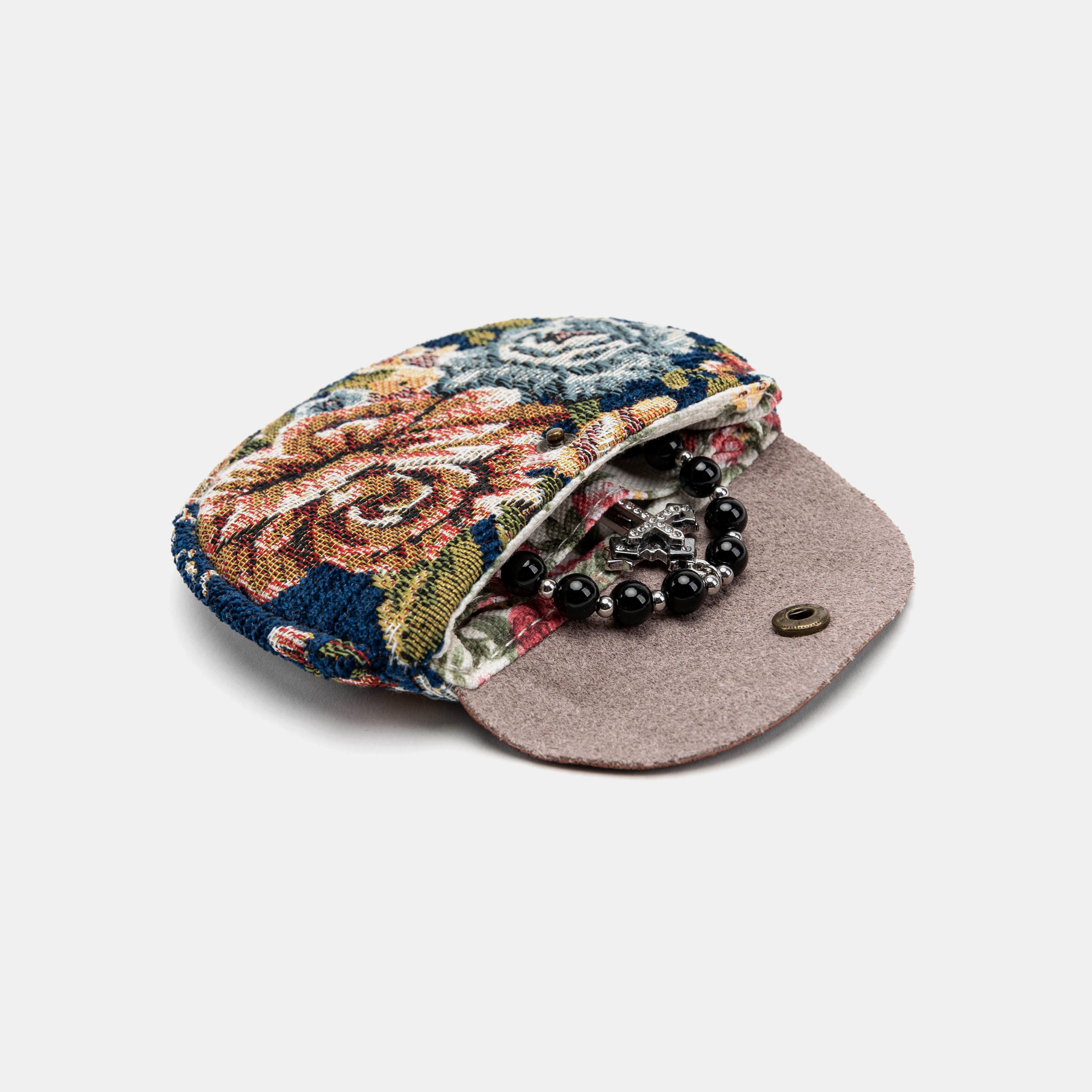 Floral Blue Rosary Bag Carpetbag of America opening forward
