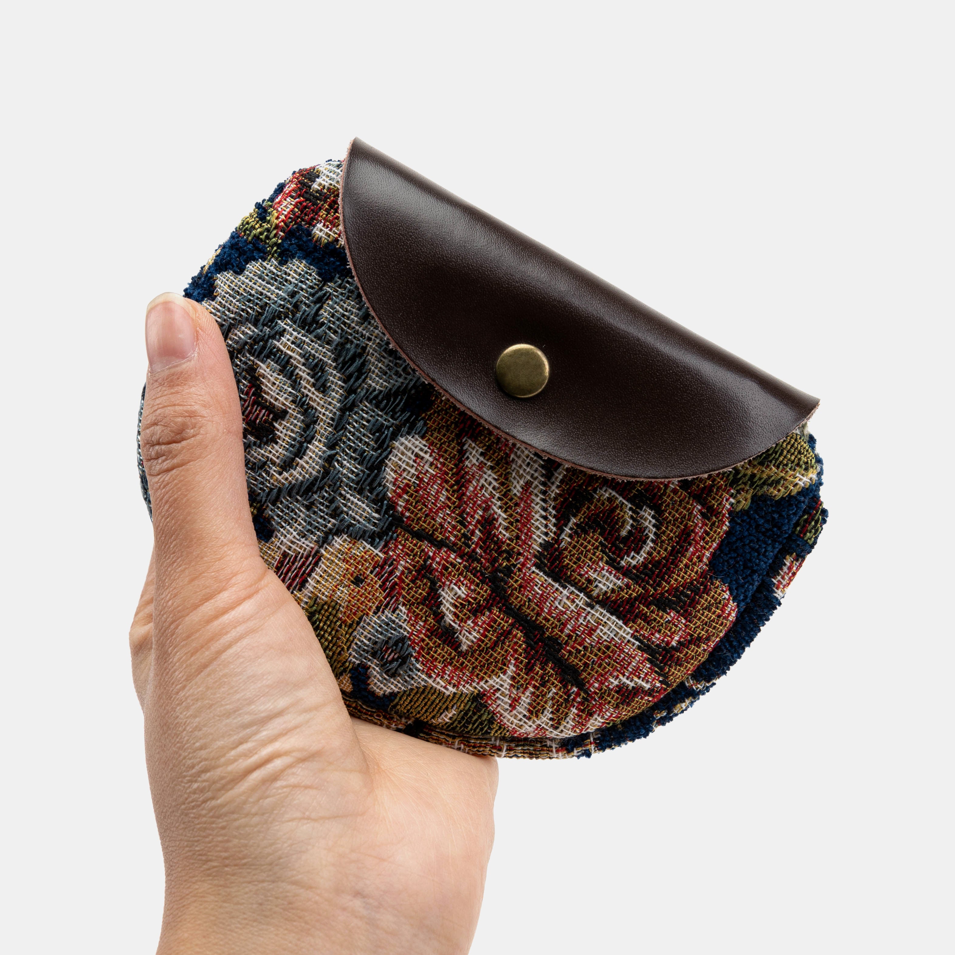 Floral Blue Rosary Bag Carpetbag of America holding