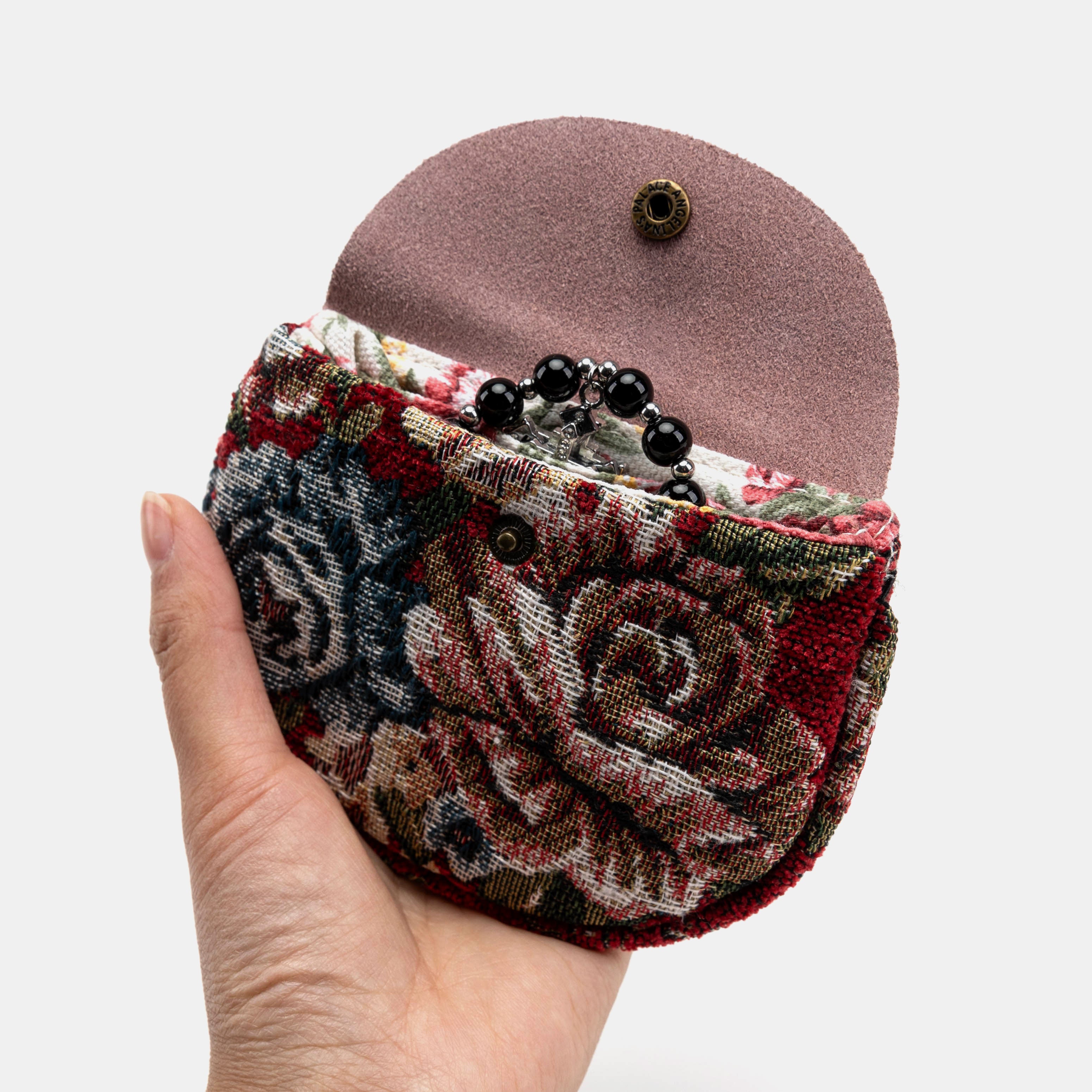 Floral Red Rosary Bag Carpetbag of America in use