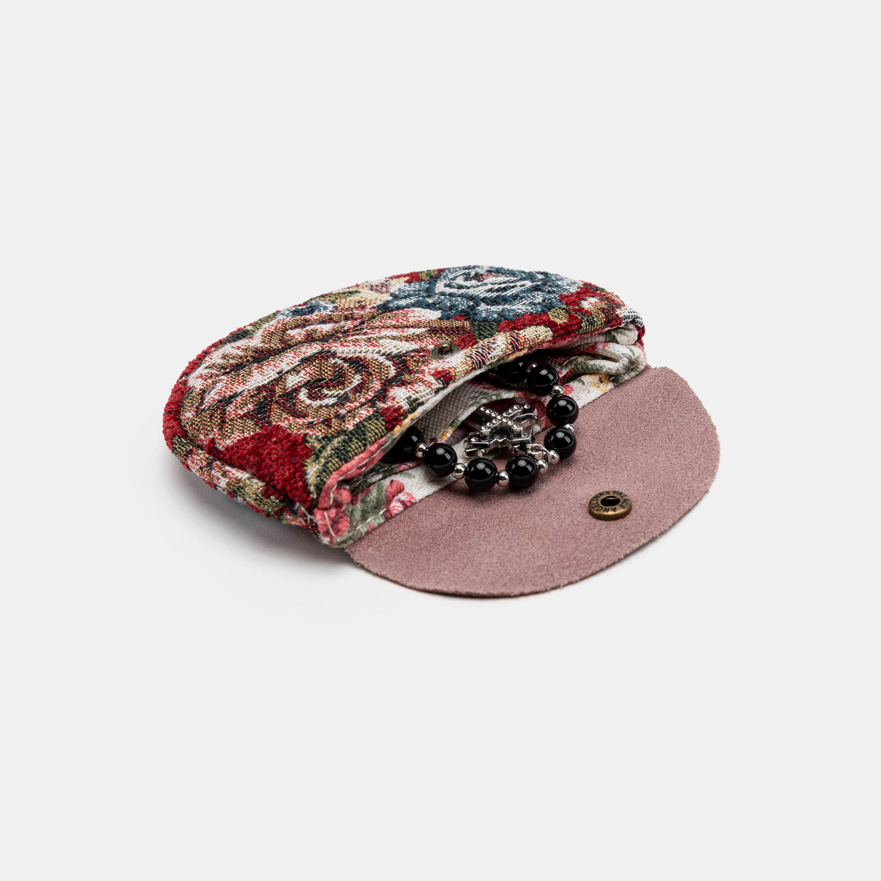 Floral Red Rosary Bag Carpetbag of America opening forward