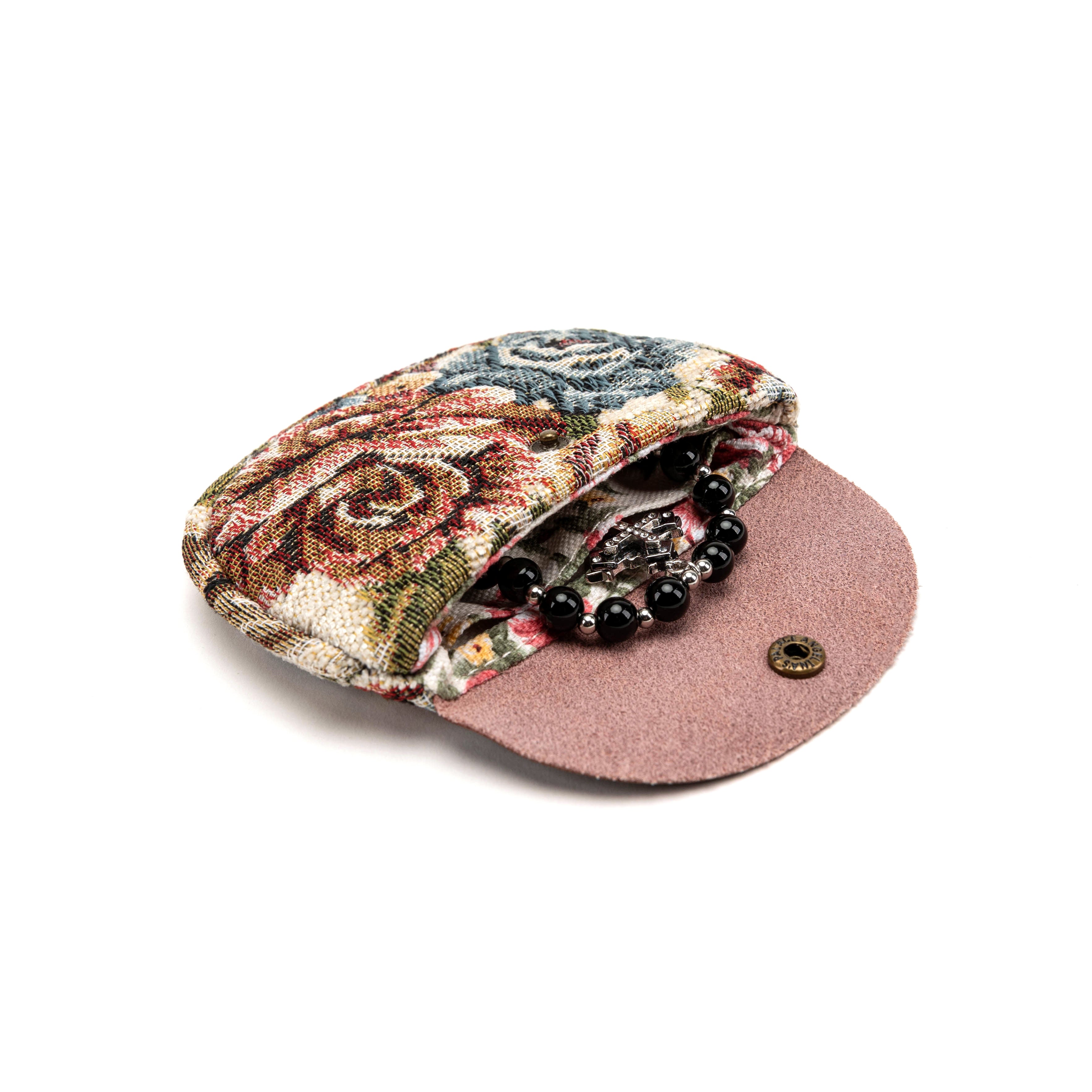 Floral Cream Rosary Bag Carpetbag of America opening forward
