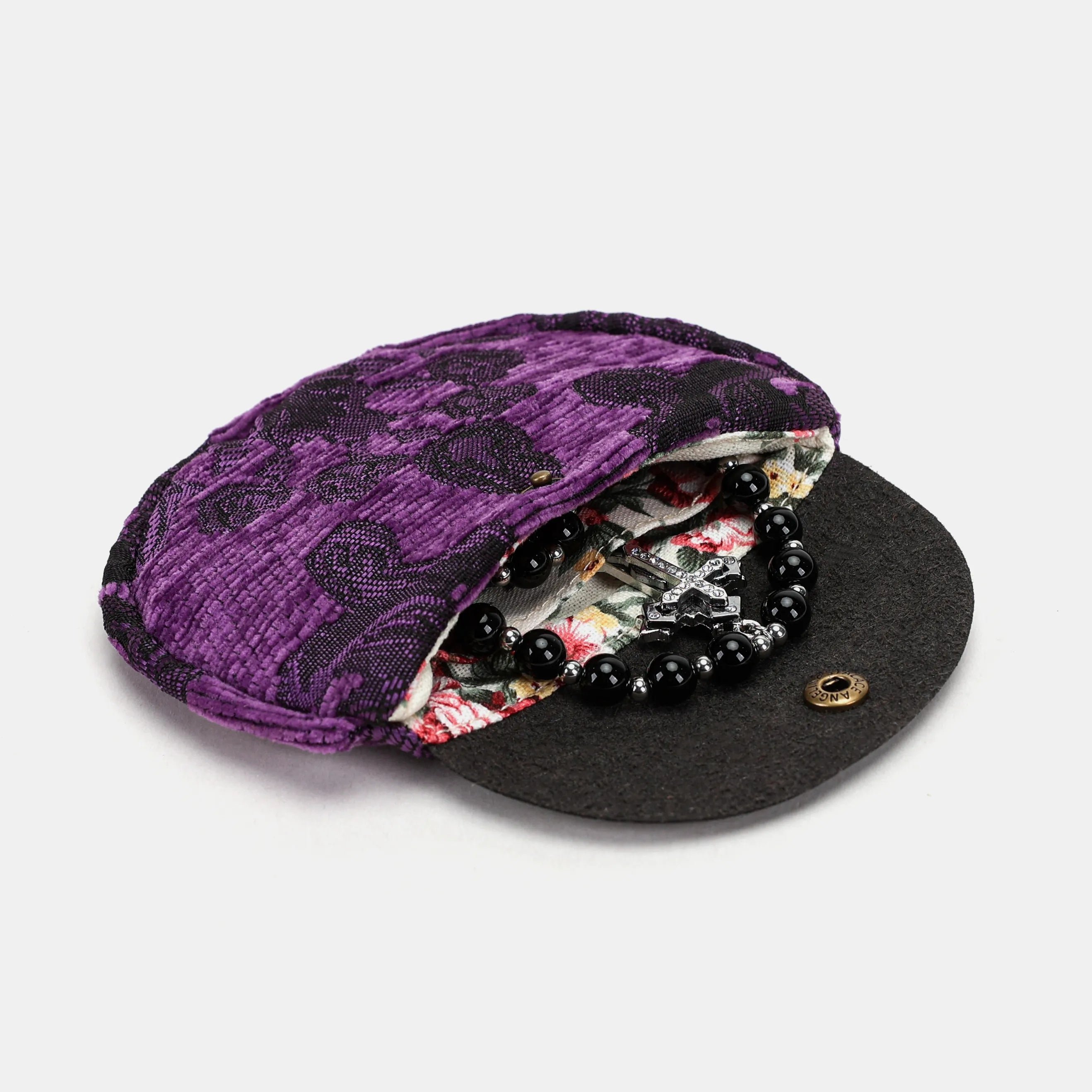 Victorian Blossom Purple Rosary Bag Carpetbag of America inside