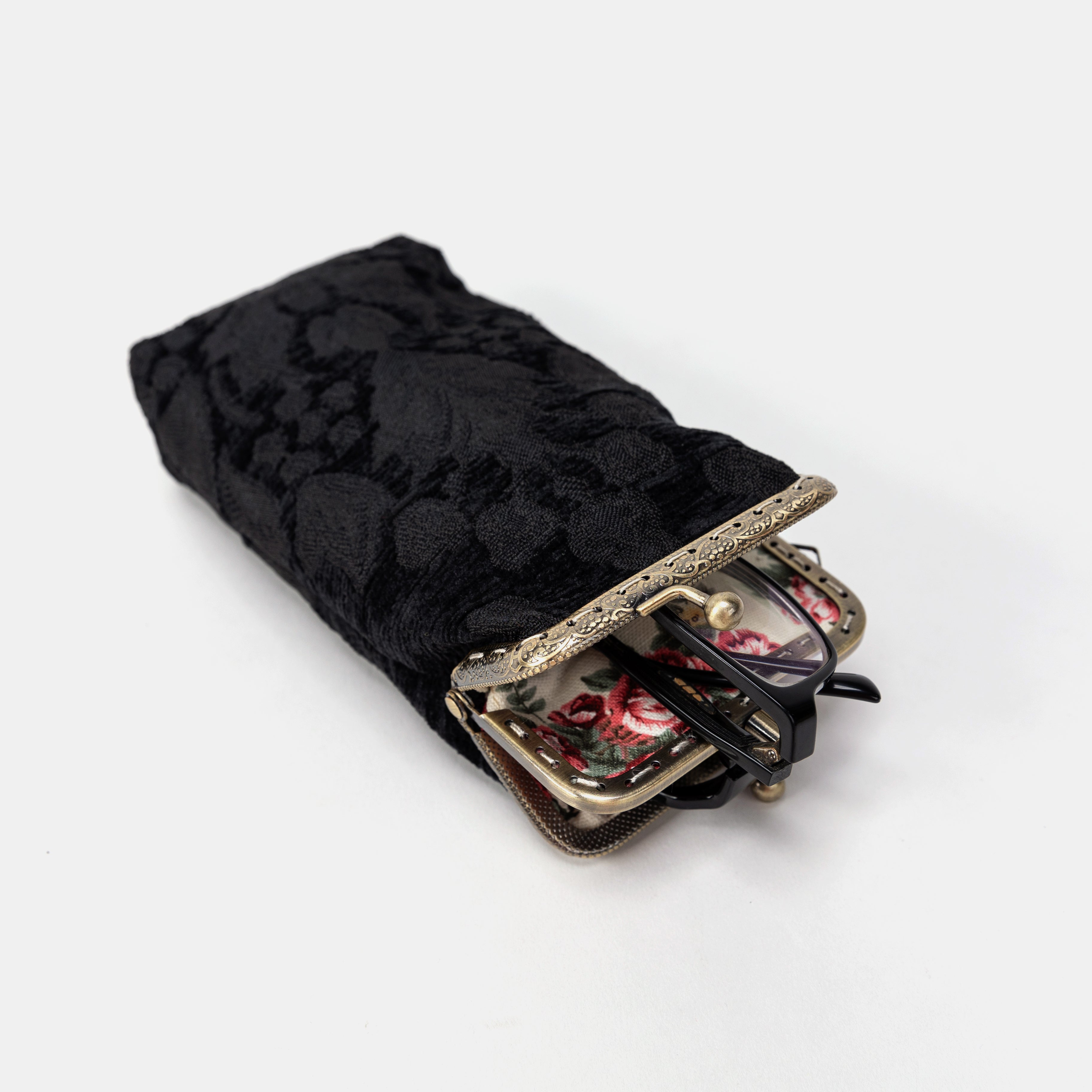 Victorian Blossom black Carpet Eyeglasses Case with eyeglasses