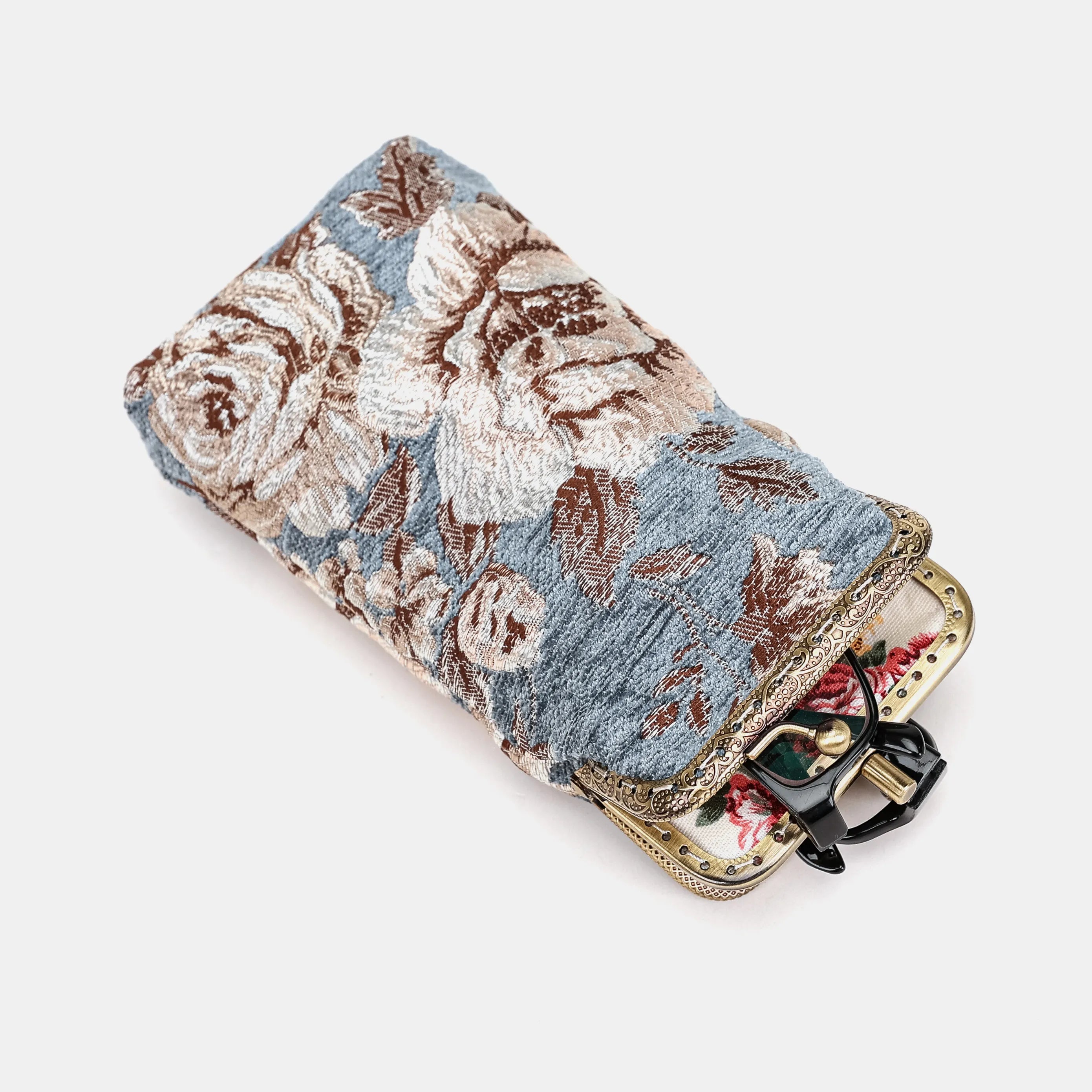 Floral Windy Blue Carpet Eyeglasses Case of America details
