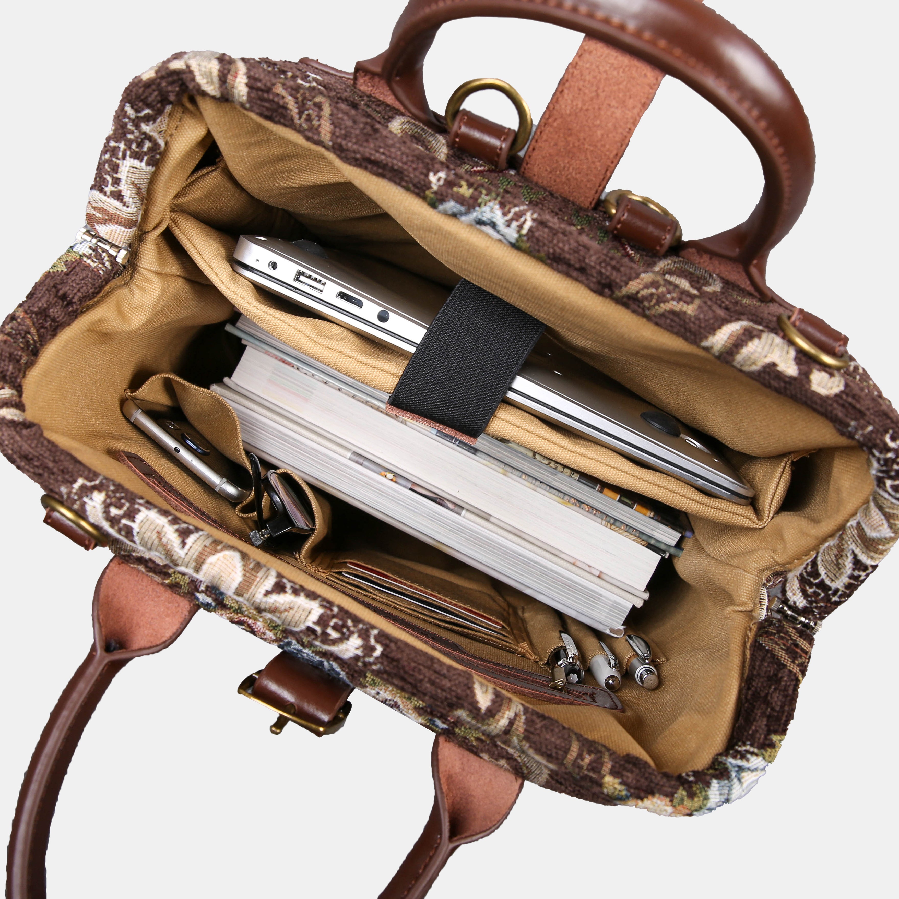 Floral Coffee Carpet Laptop Backpack MCW Handmade-5