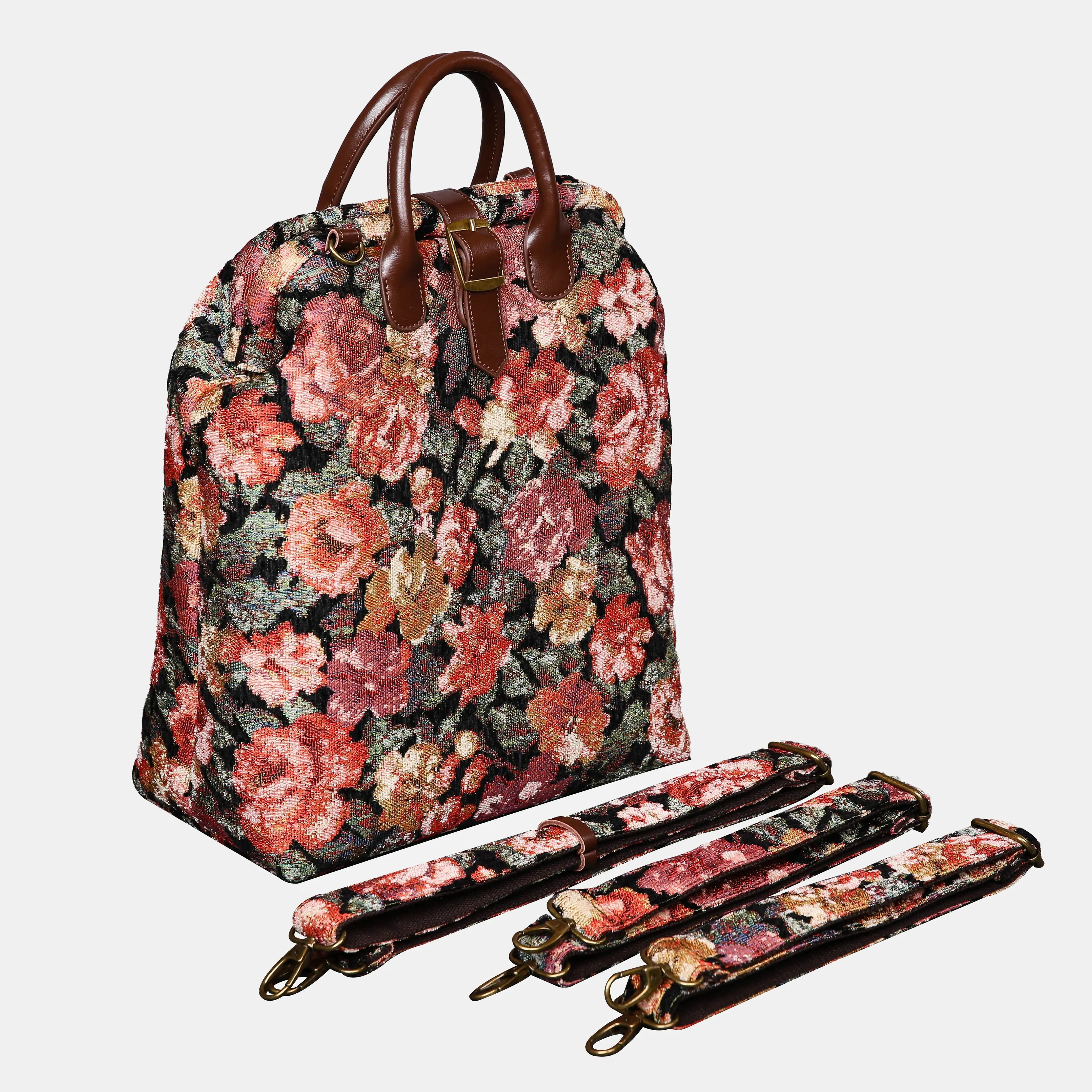 Floral Rose Carpet Laptop Backpack Carpetbag of America with shoulder straps