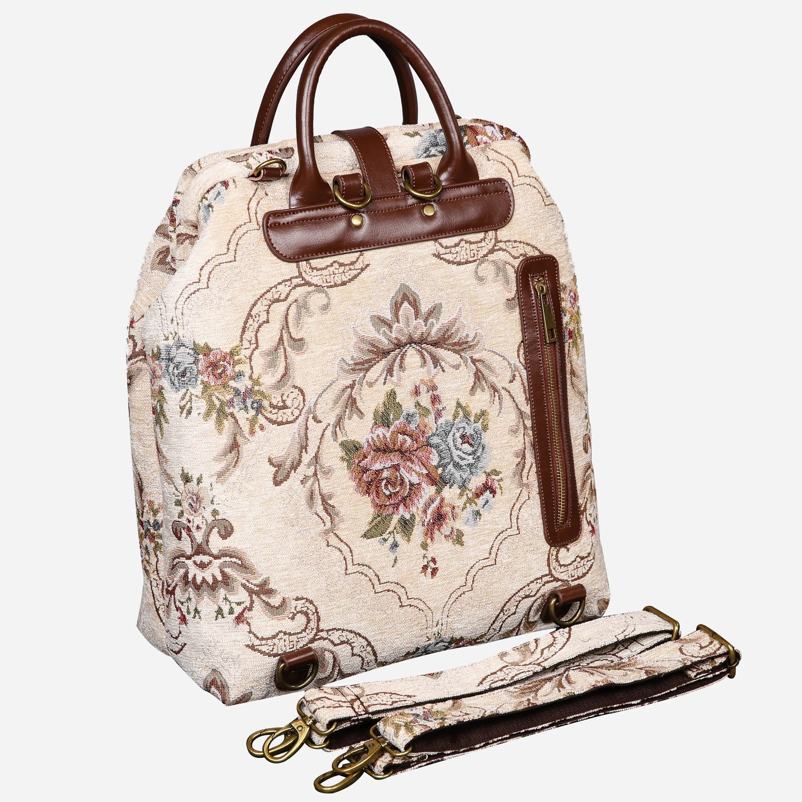 Floral Cream Carpet Laptop Backpack Carpetbag of America back