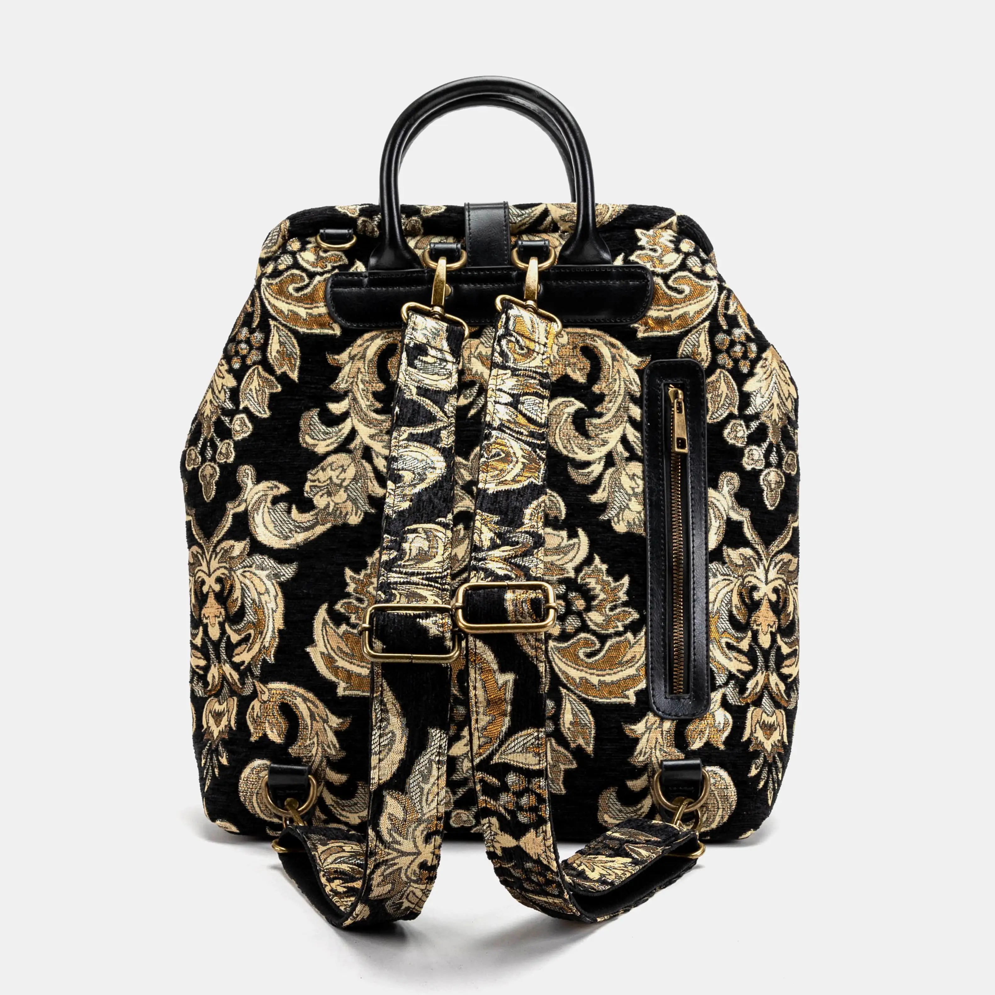 Victorian Blossom Black Gold Carpet Laptop Backpack of America back