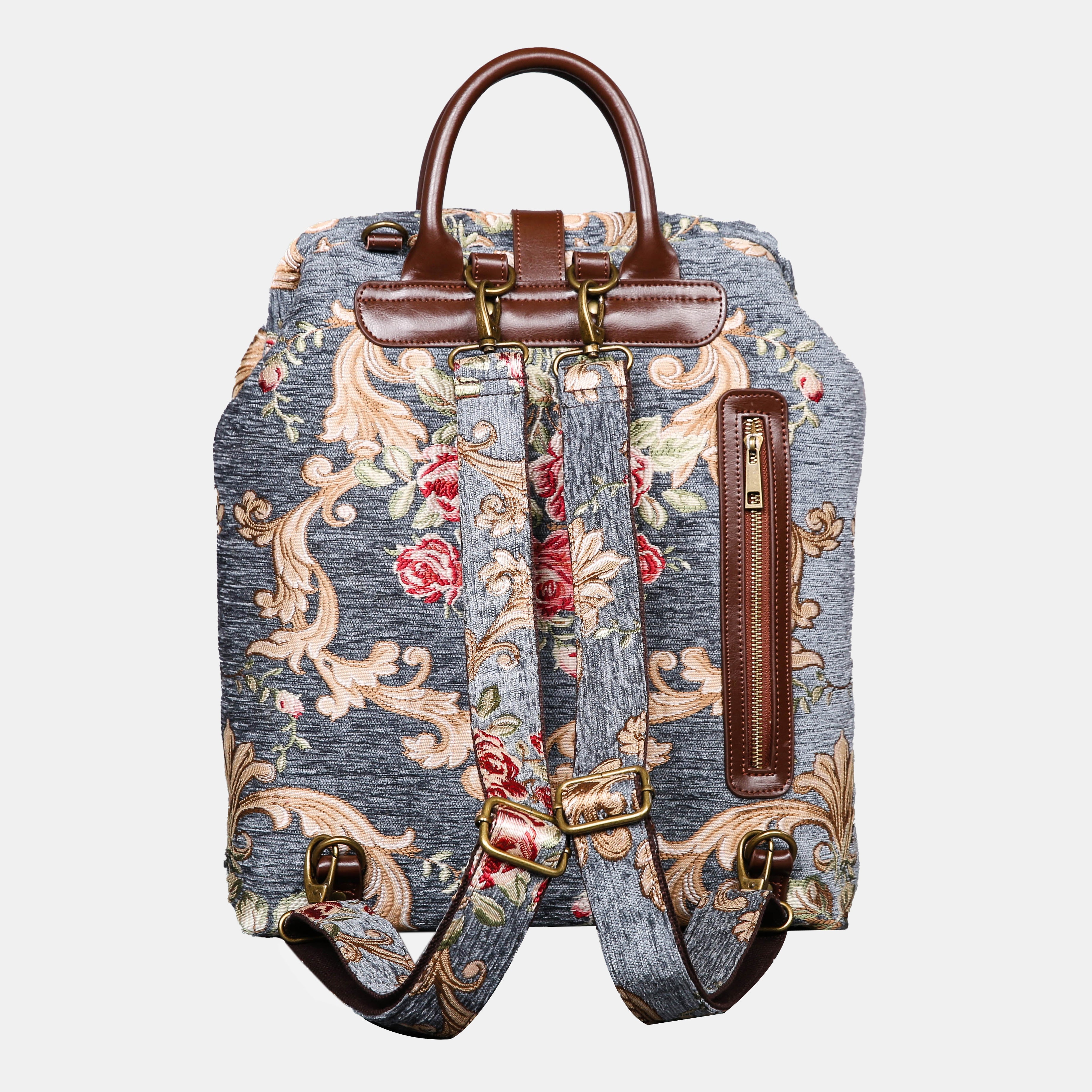 Baroque Garden Grey Carpet Laptop Backpack MCW Handmade-3
