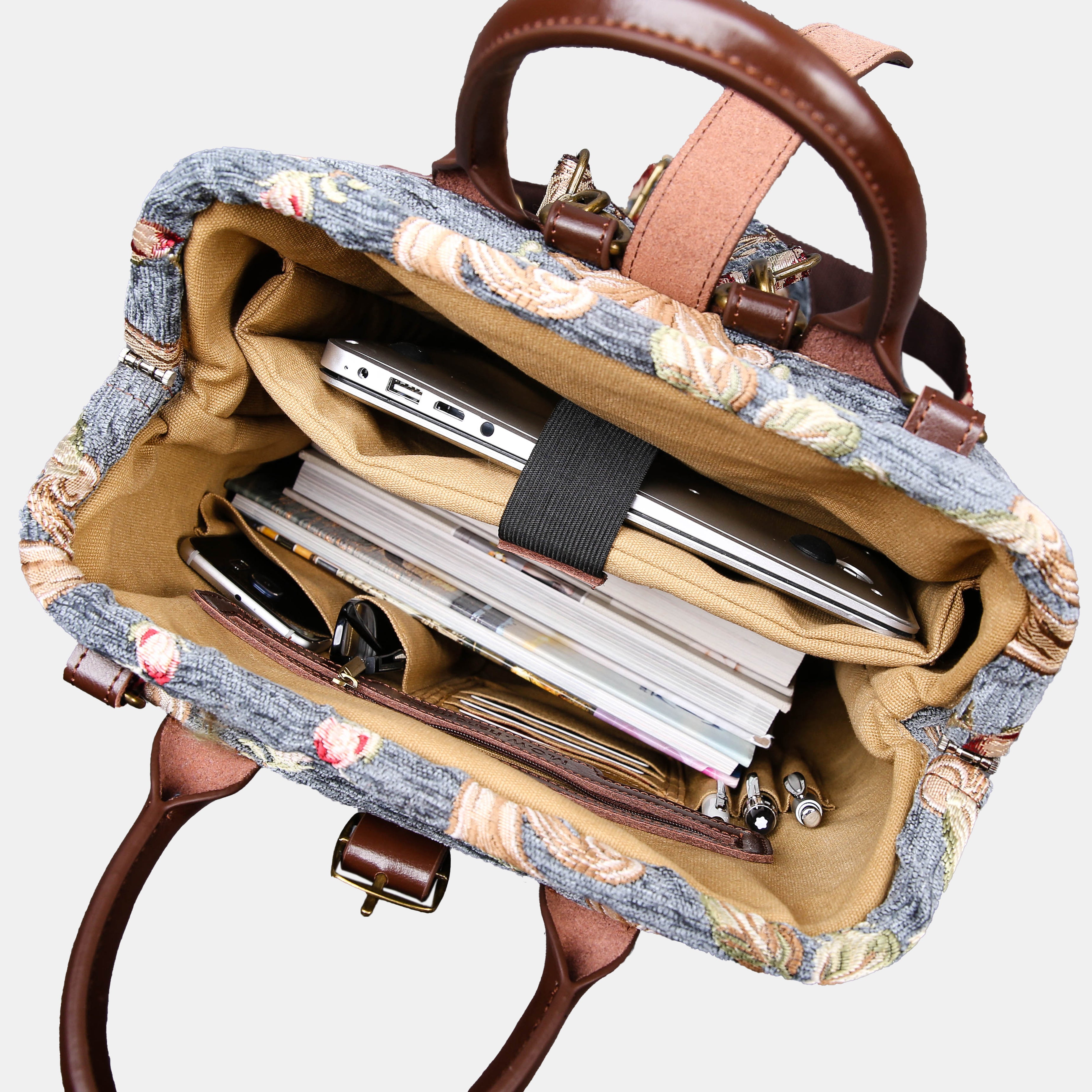 Baroque Garden Grey Carpet Laptop Backpack MCW Handmade-4