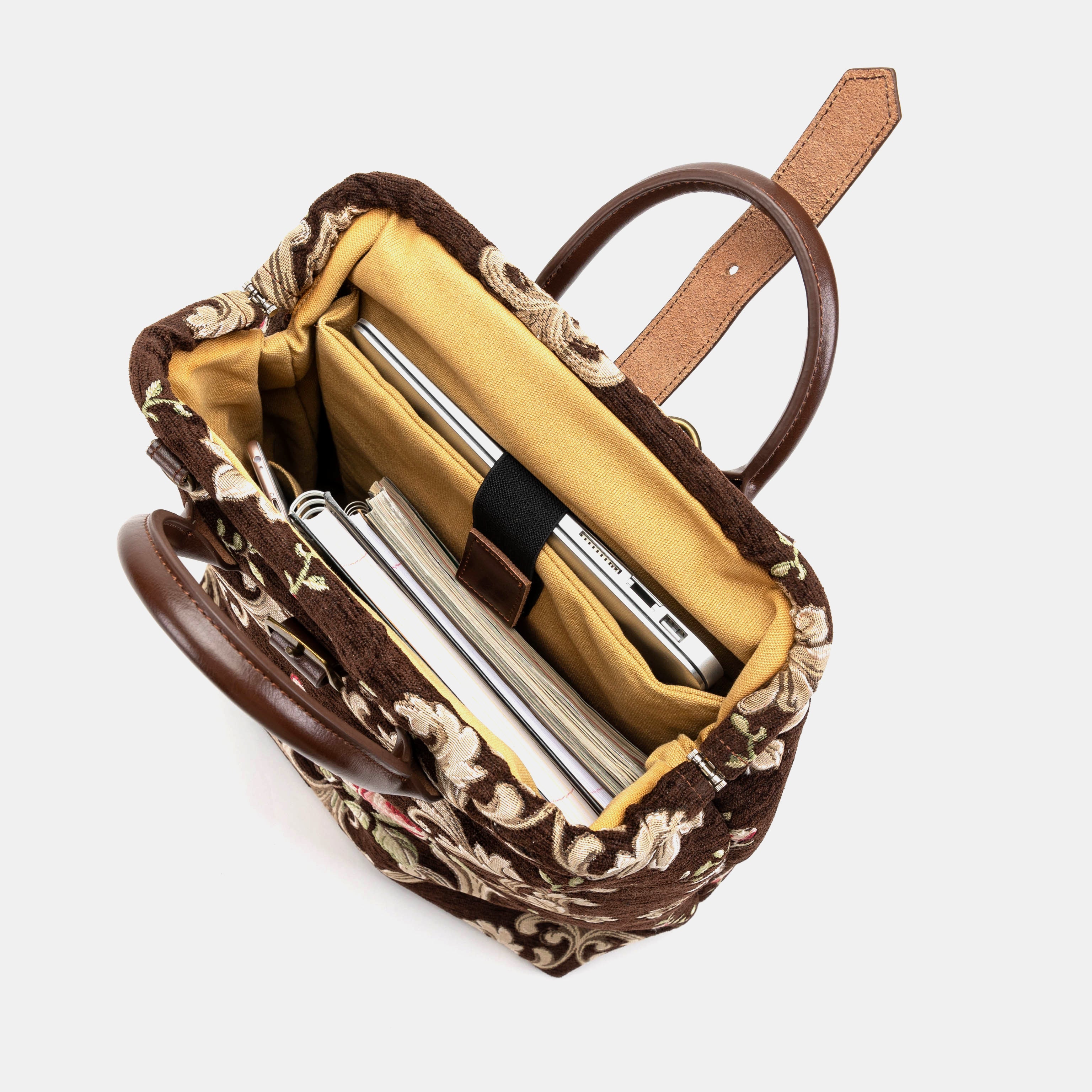 Baroque Garden Brown Carpet Laptop Backpack of America inside