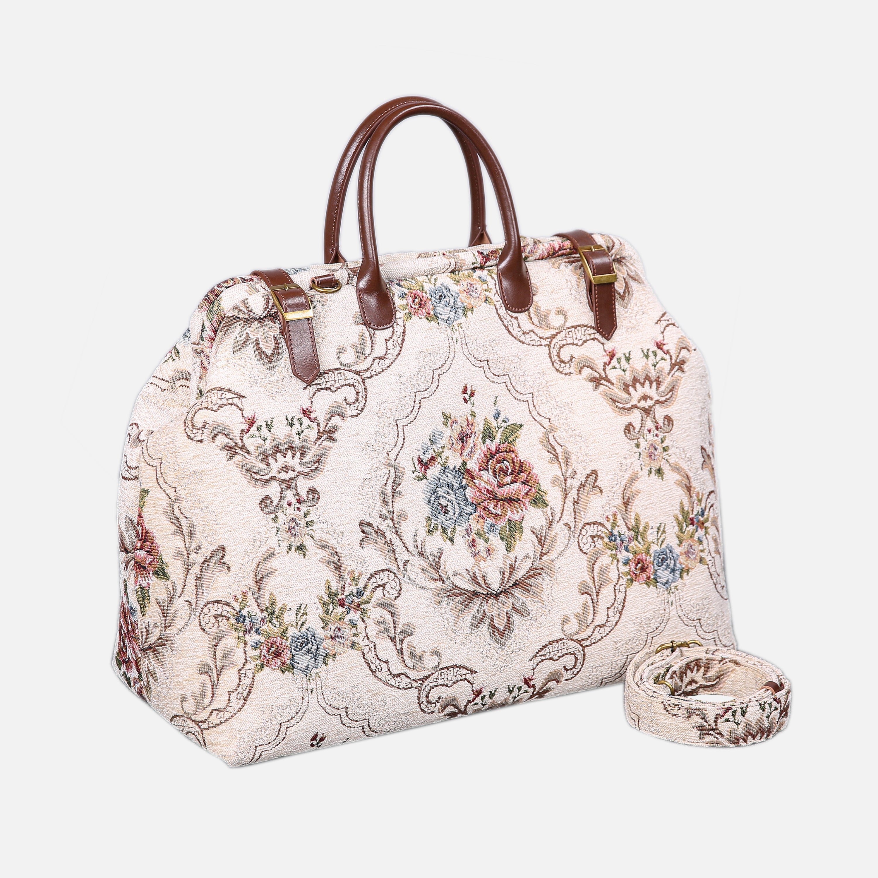 Floral Cream Large Carpetbag MCW Handmade-1