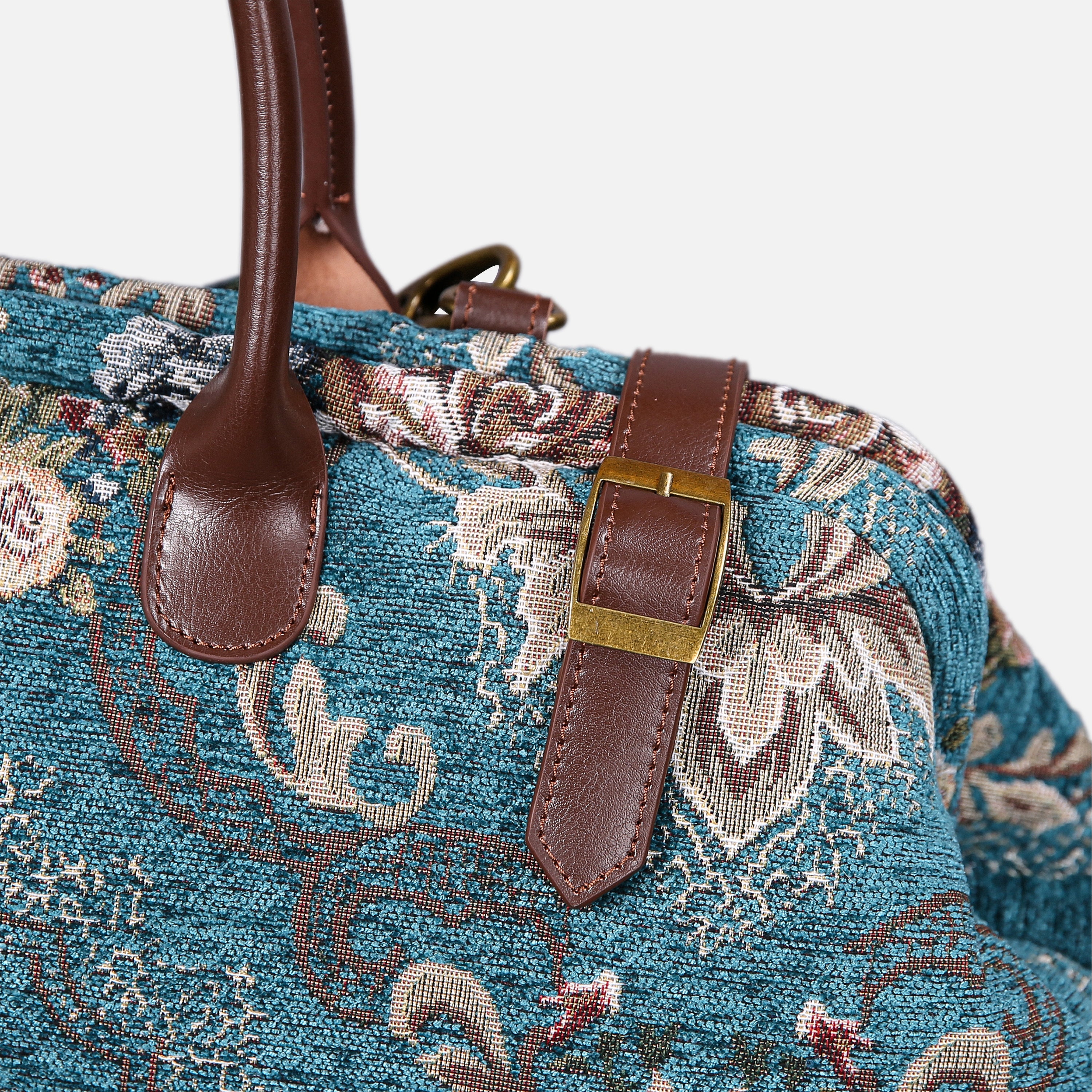 Floral Teal Large Carpetbag MCW Handmade-5