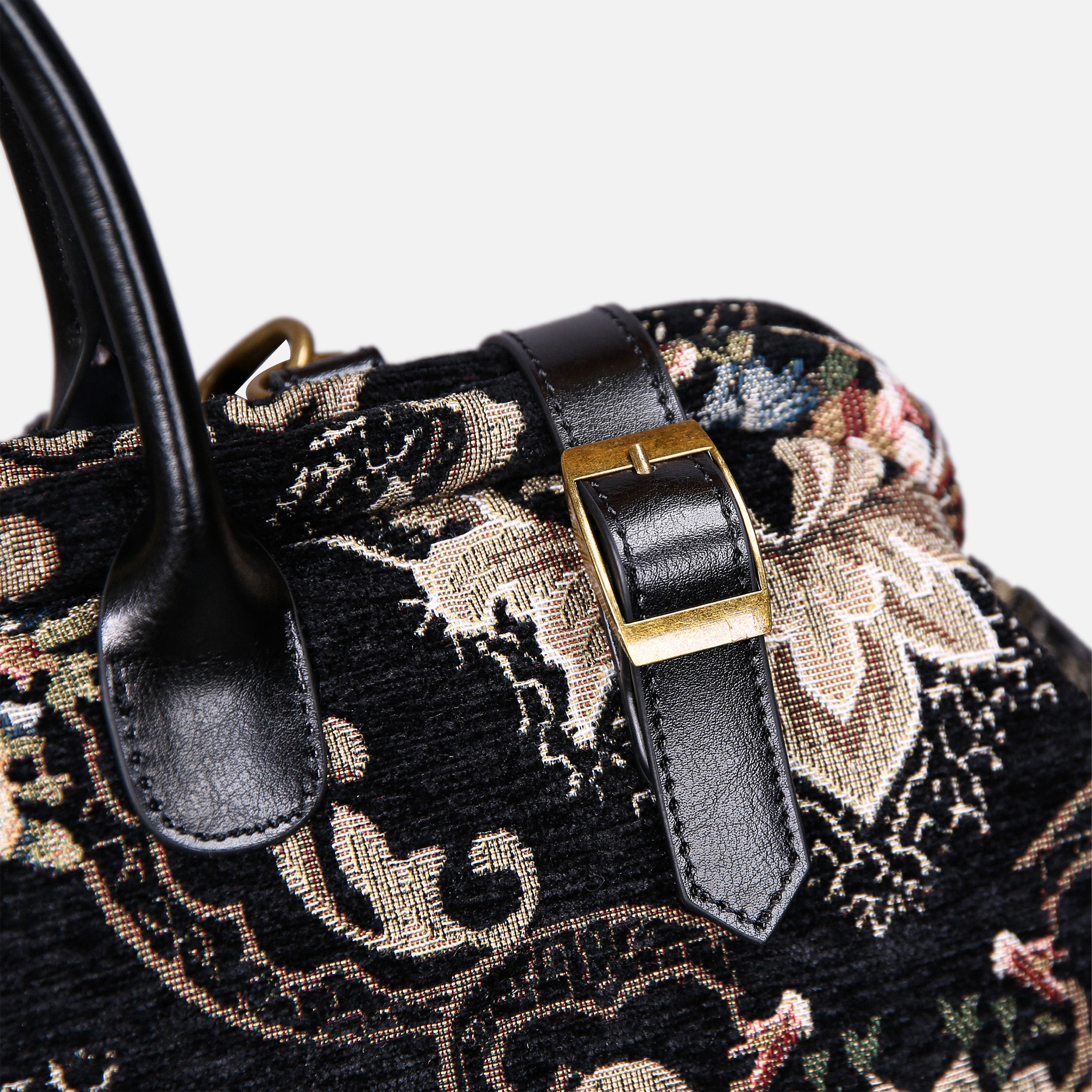 Floral Black Large Carpetbag MCW Handmade-5