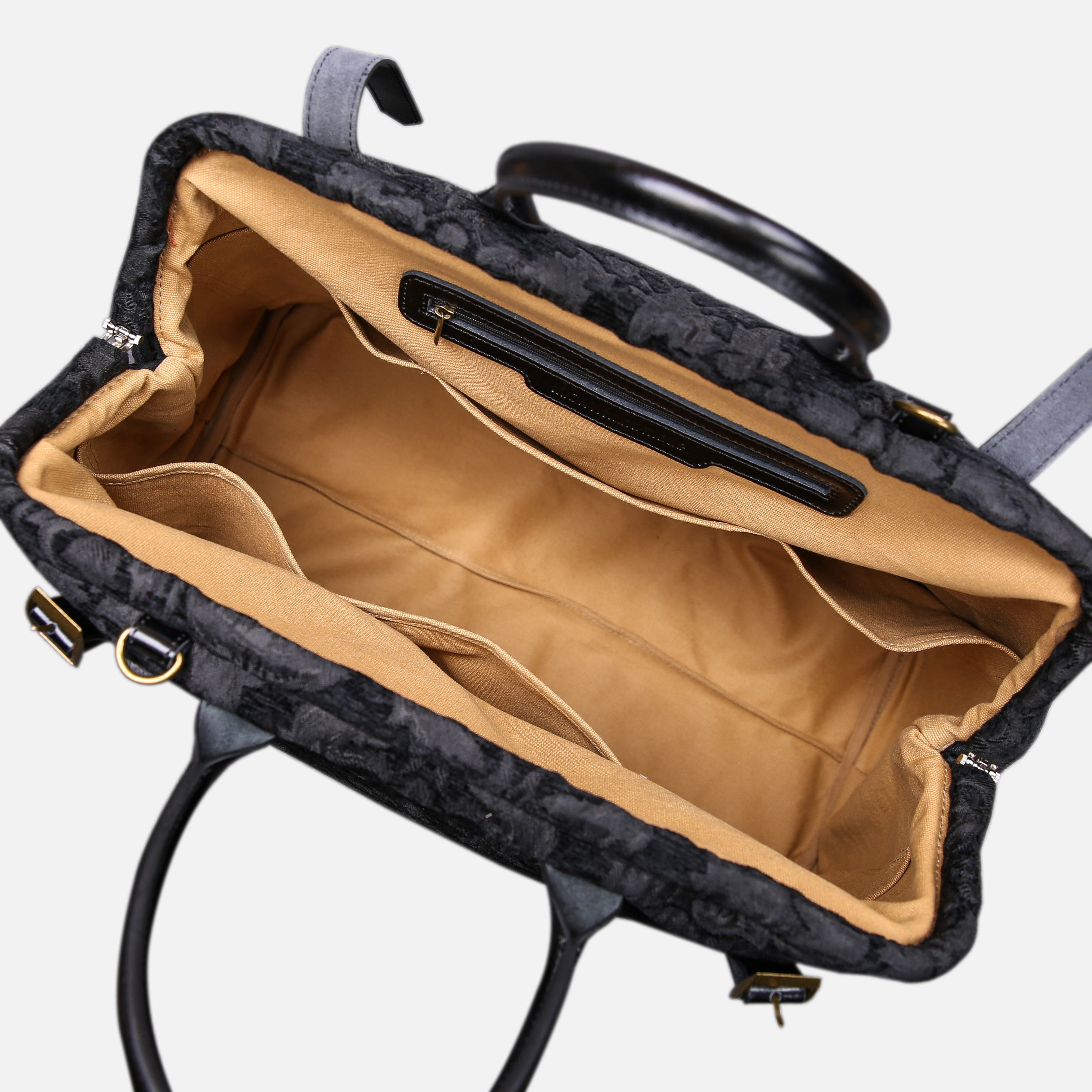 Victorian Blossom BLK/BLK Large Carpetbag MCW Handmade-5