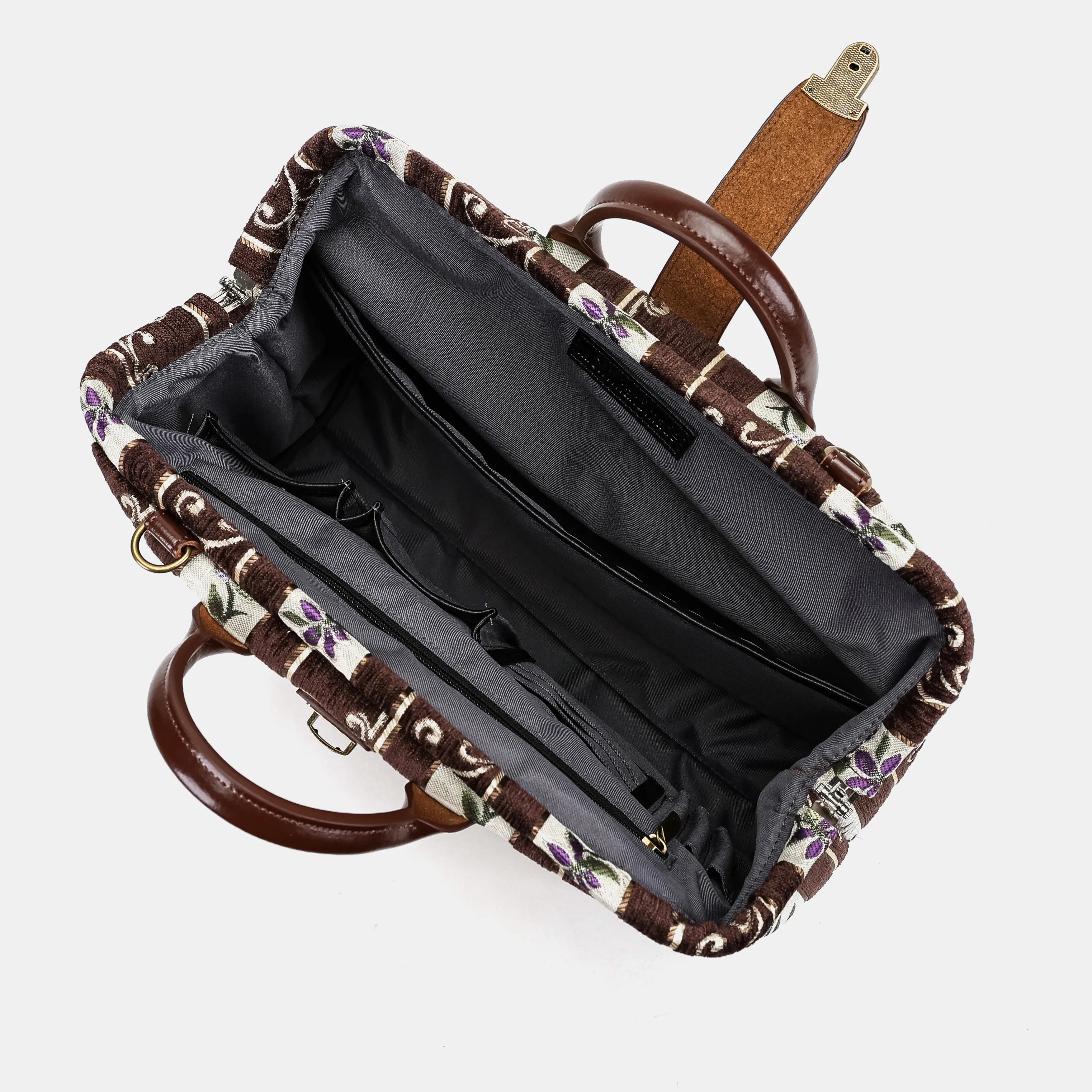 Victorian Stripes Brown Work Carpet Bag Oof America opening