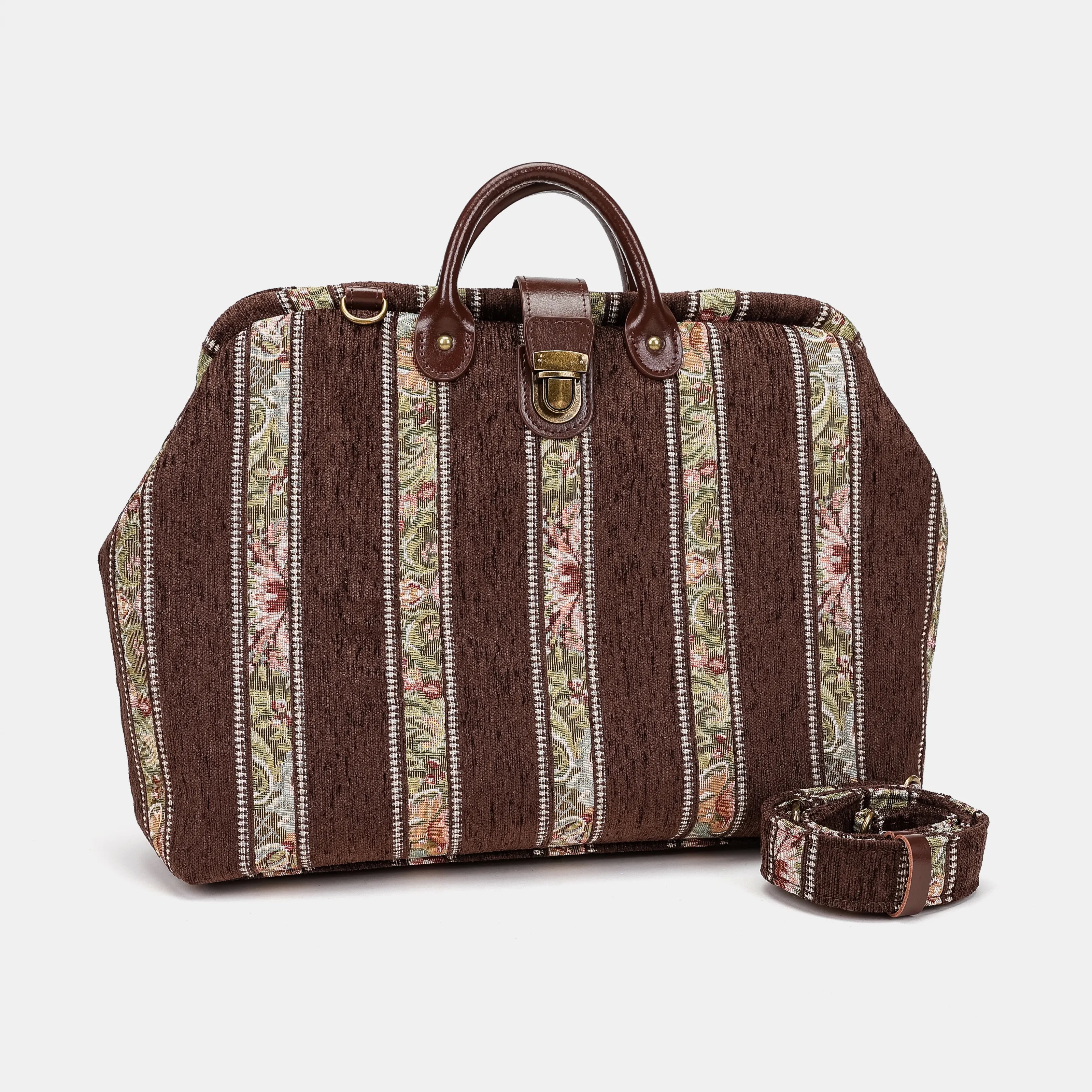 Floral Stripes Brown Laptop Work Bag Carpetbag of America with strap