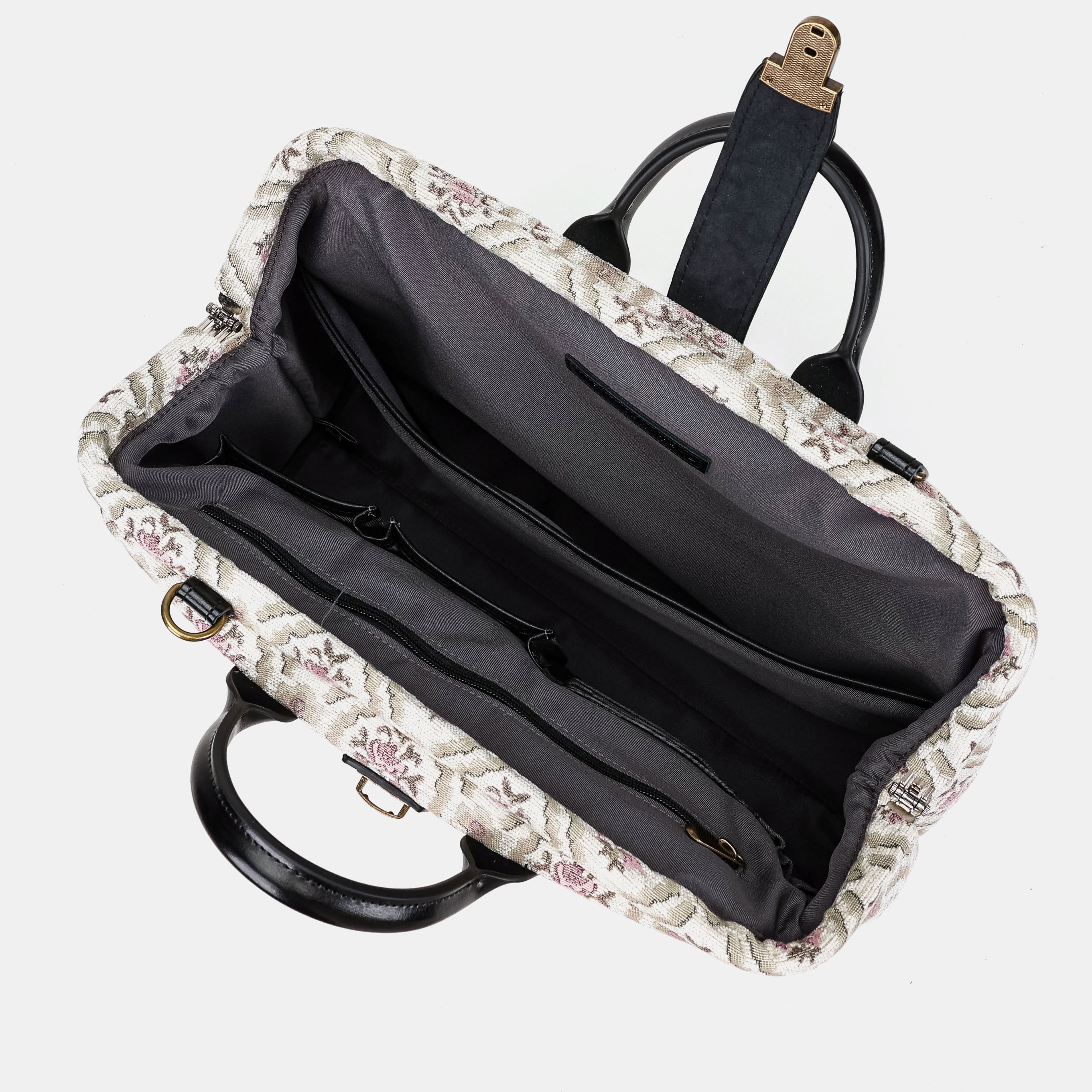 Traditional Cream Laptop Work Bag Carpetbag of America inside