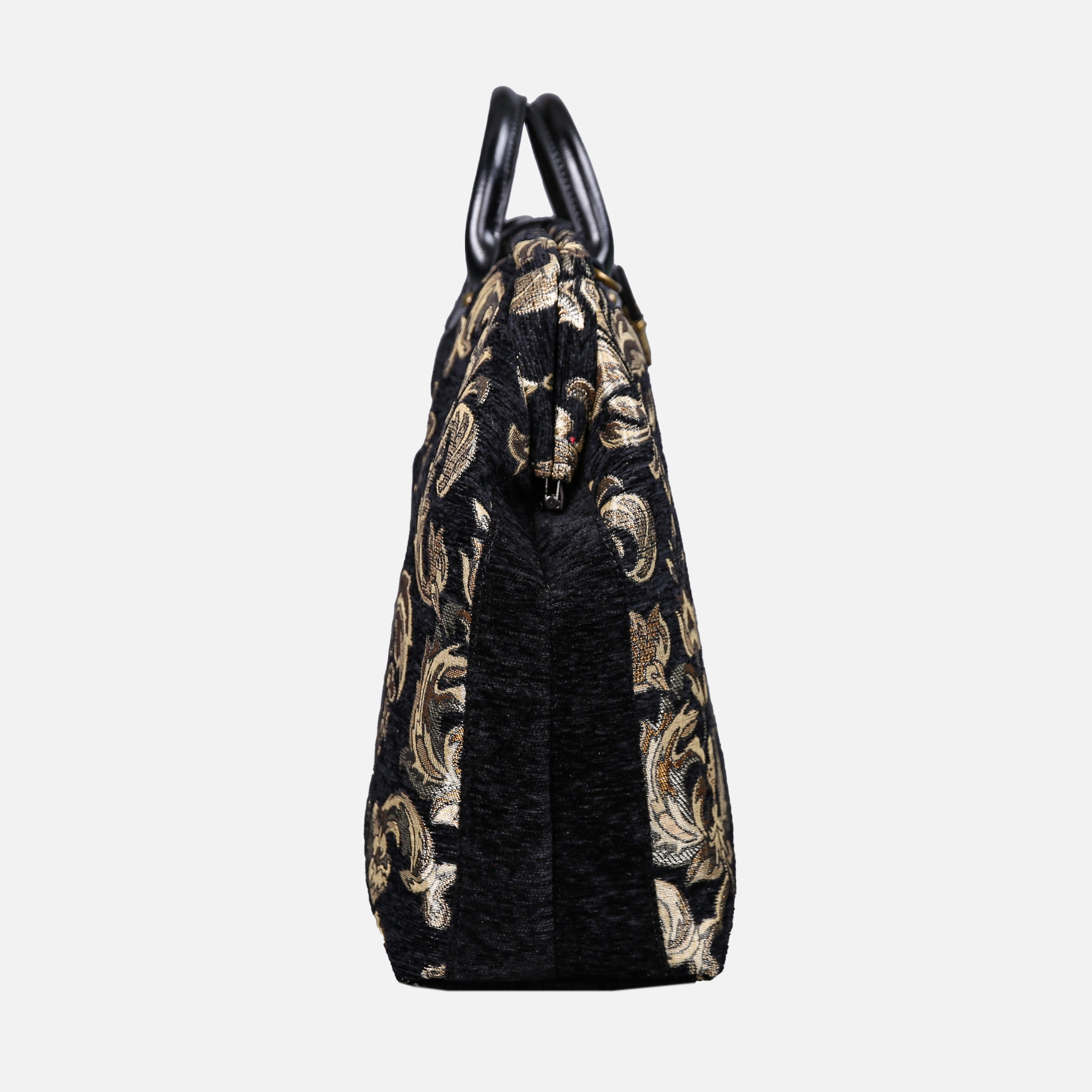 Victorian Blossom Black Gold Laptop Work Bag carpet bag MCW Handmade-3