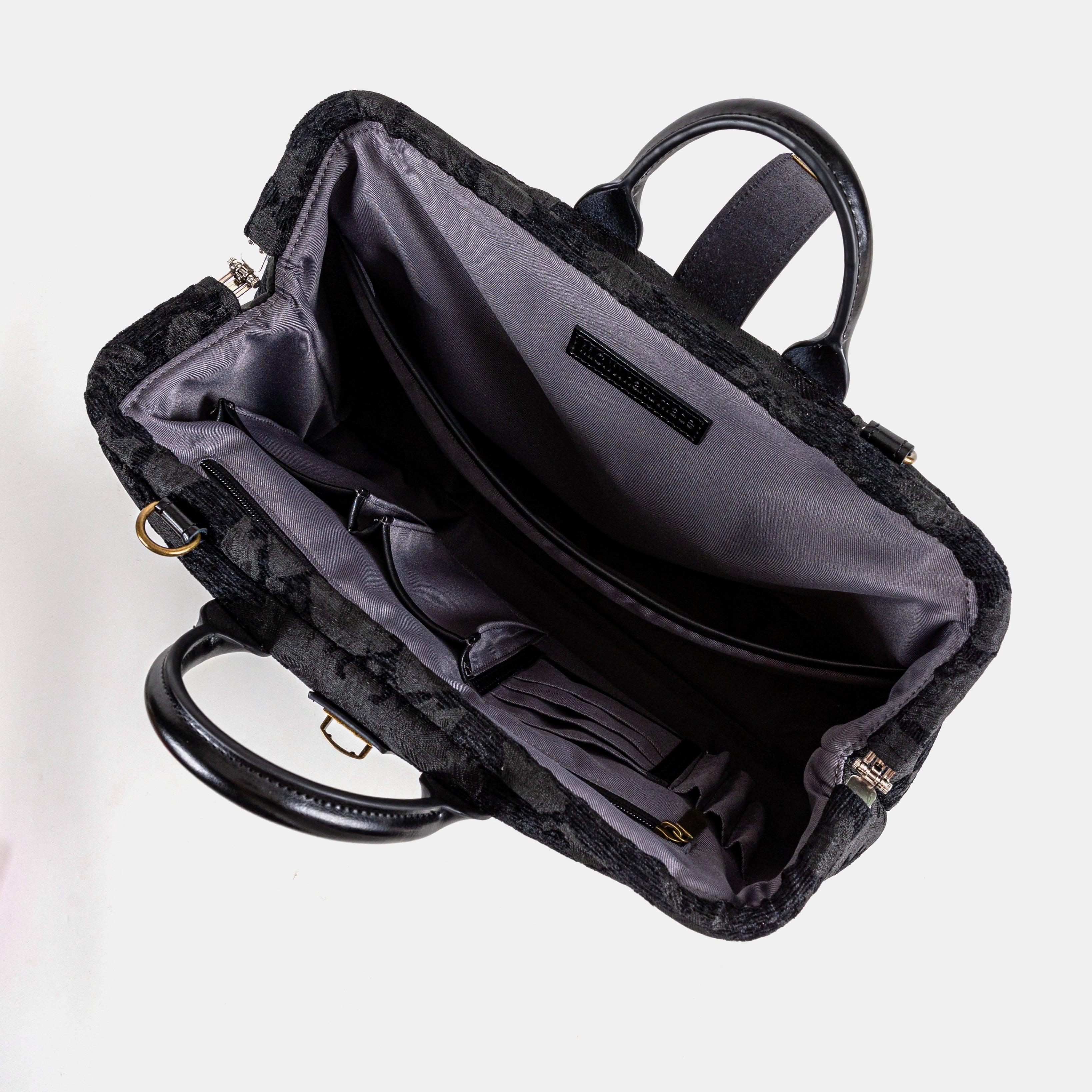 Victorian Blossom Black/Black Laptop Work Bag inside