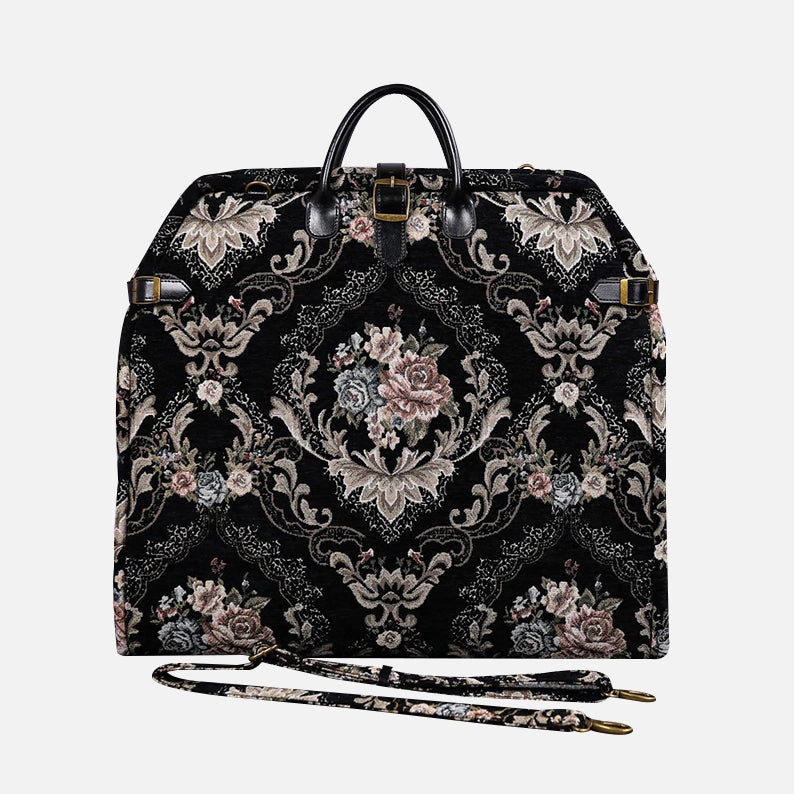 Floral Black Leather Black Carpet Garment Bag carpet bag MCW Handmade-2